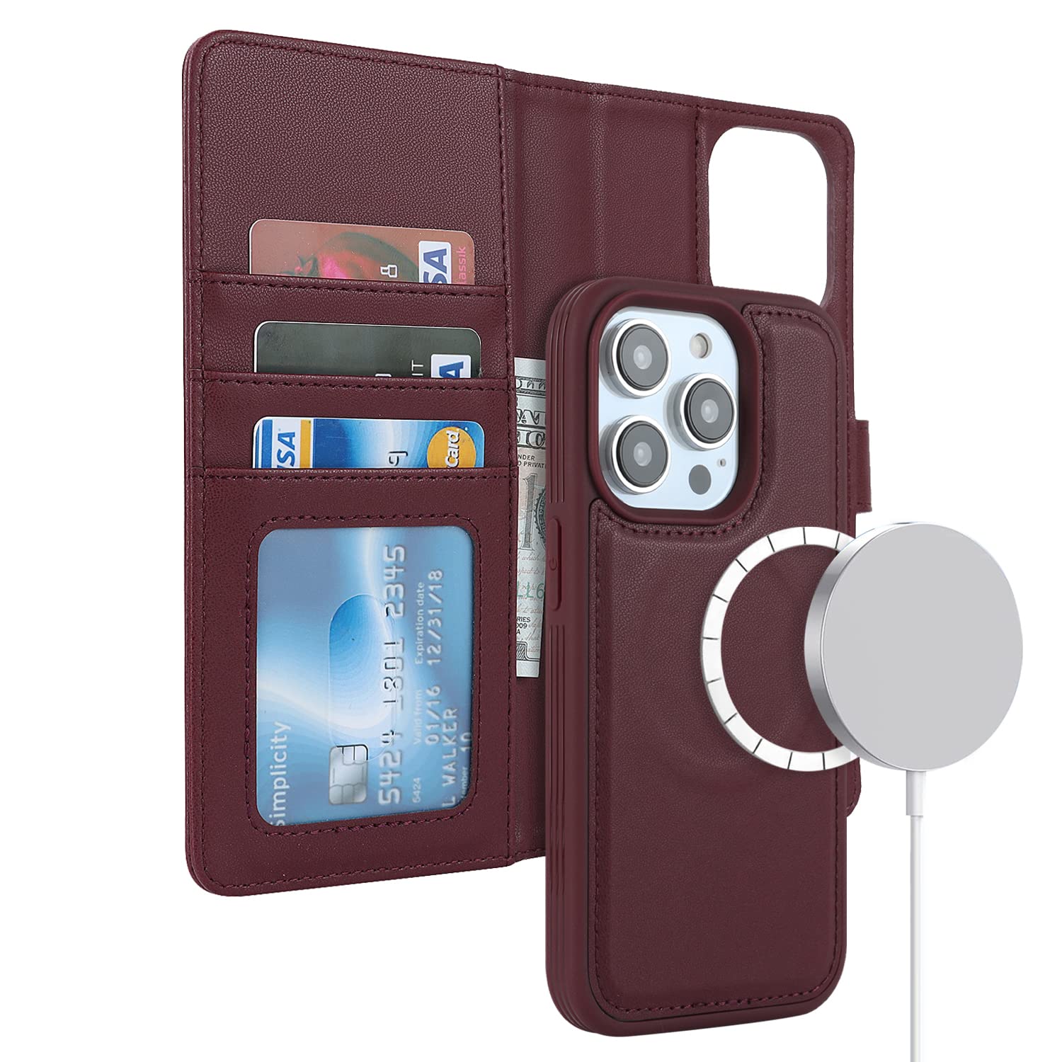 Étui à rabat iPhone 14 Pro cuir rouge vin un accessoire unique - 7