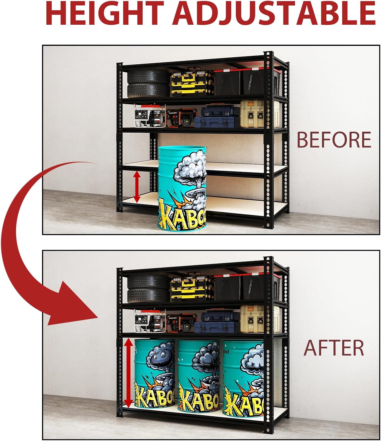 48W Garage Shelving,3250 LBS Heavy Duty Garage Shelves,5-Tier Adjustable Storage Shelves,Easy Assembly Industrial Shelving Unit for Garage,Basement,Warehouse, Pantry (72"*48"*18.9)