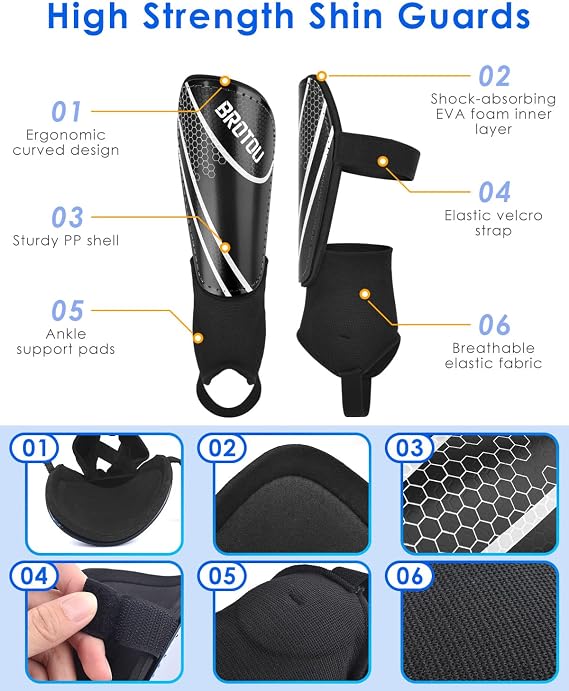 BROTOU Shin Guards Soccer Youth, Soccer Shin Guards for Kids 3-15