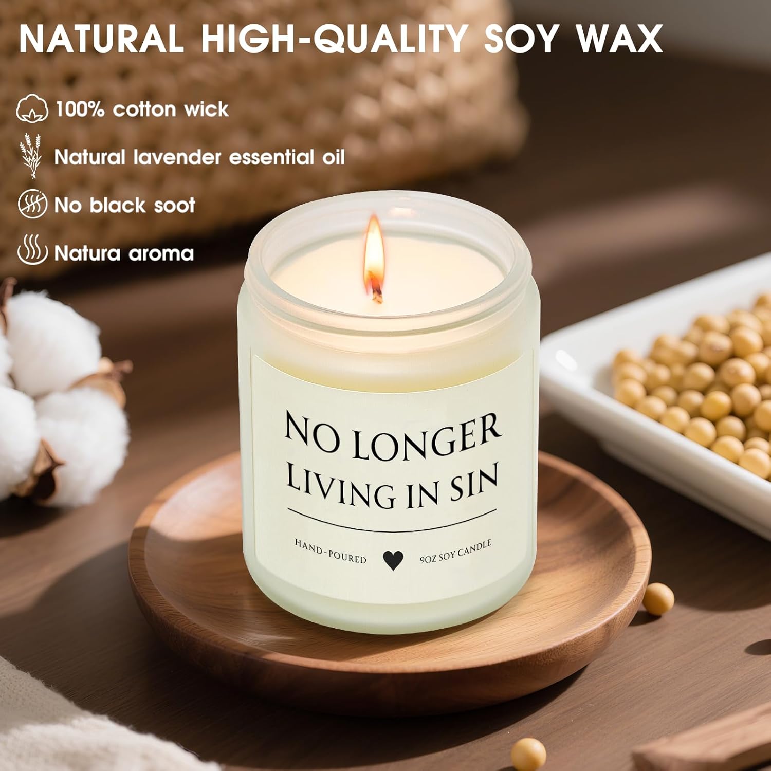 Wedding Gifts for Bride, Unique Bridal Shower Gifts, Funny Engagement Gift for Couples, Newly Engaged Bride and Groom Gift His and Her Anniversary Present No Longer Living in Sin Soy Wax Candle - Image 3