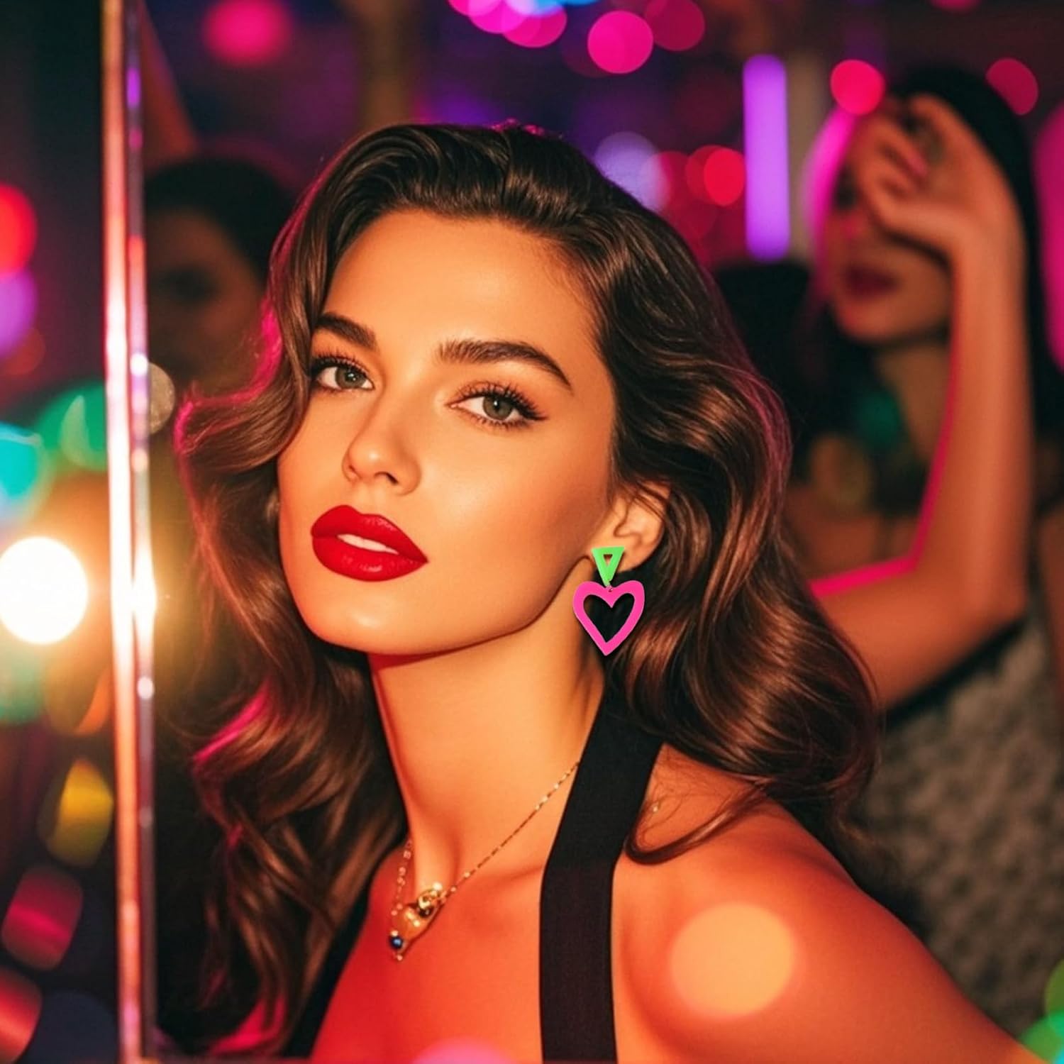 Neon Earrings for Women 80s 90s Colorful Heart Earrings Dangle Halloween Party Accessories Retro Costume Jewelry 80s Outfit - Image 3