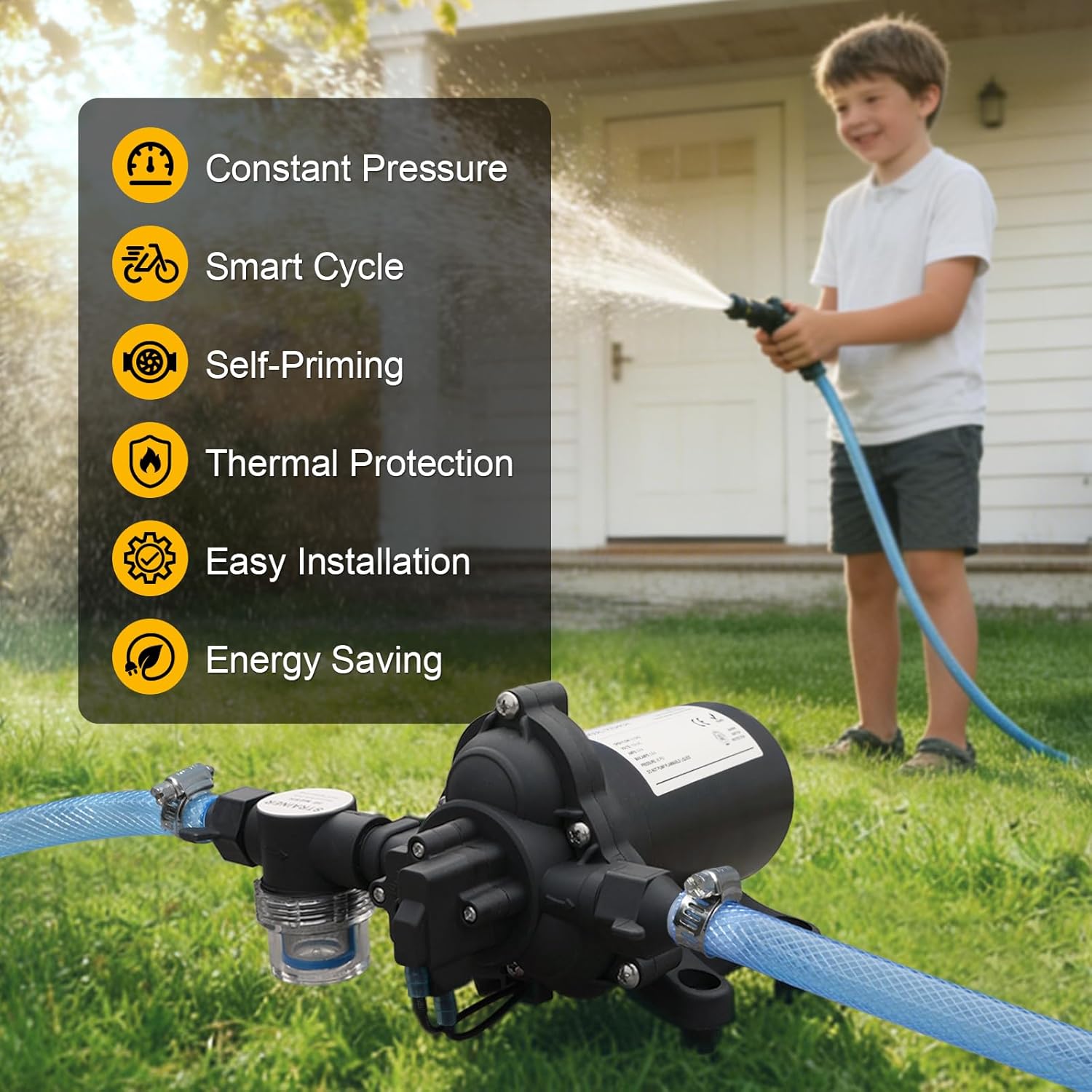110V AC Water High Pressure Pump, 4.0 GPM 45 PSI Fresh Water Transfer Diaphragm Pump with Smart Pressure Switch, Self Priming Water Booster Pumps for House Garden Sprinkler Irrigation Faucet