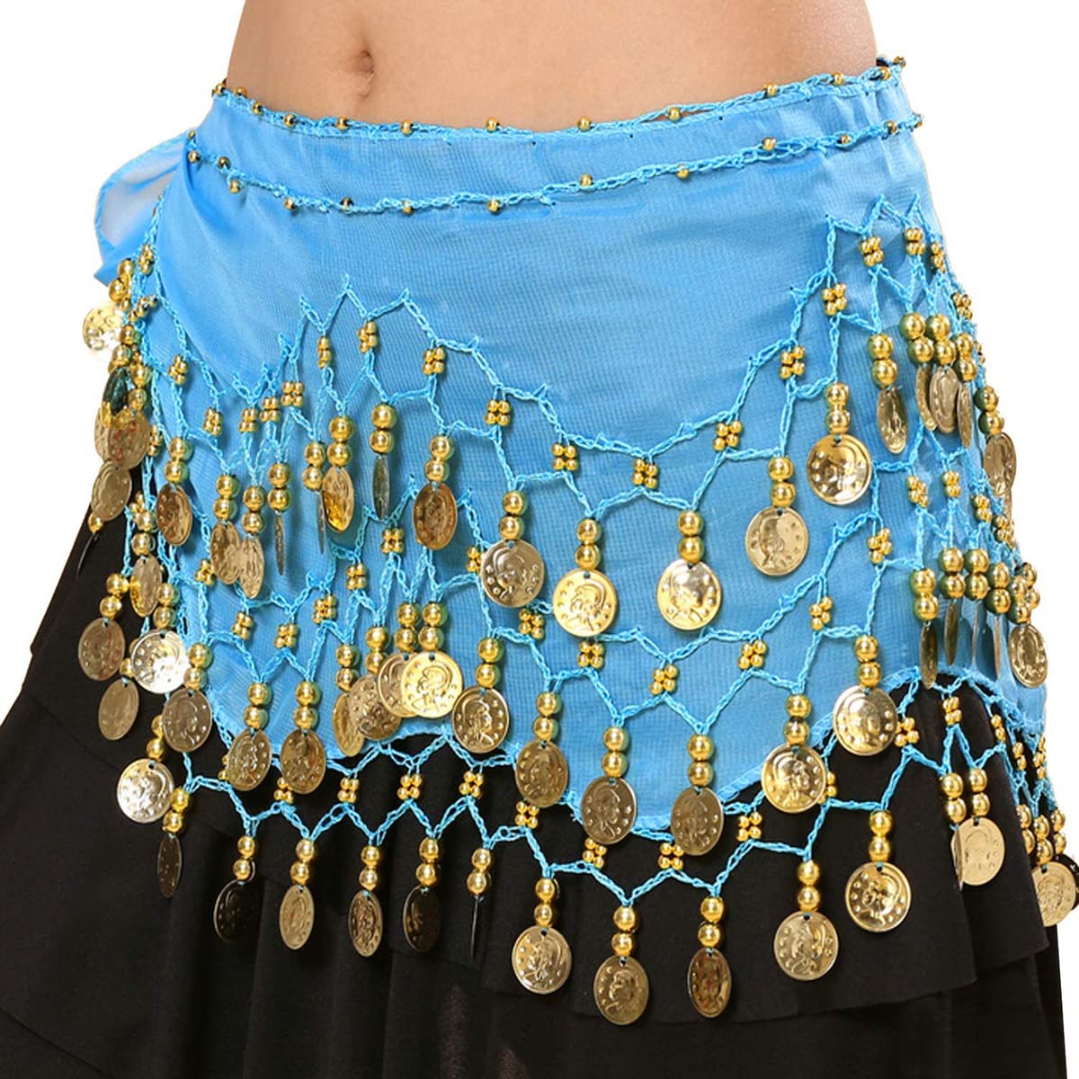 SamHeng Bufanda de cadera para danza del vientre, falda de danza del vientre Bufandas de cadera con monedas de oro colgantes para el traje de rendimiento Clase de yoga de danza del vientre