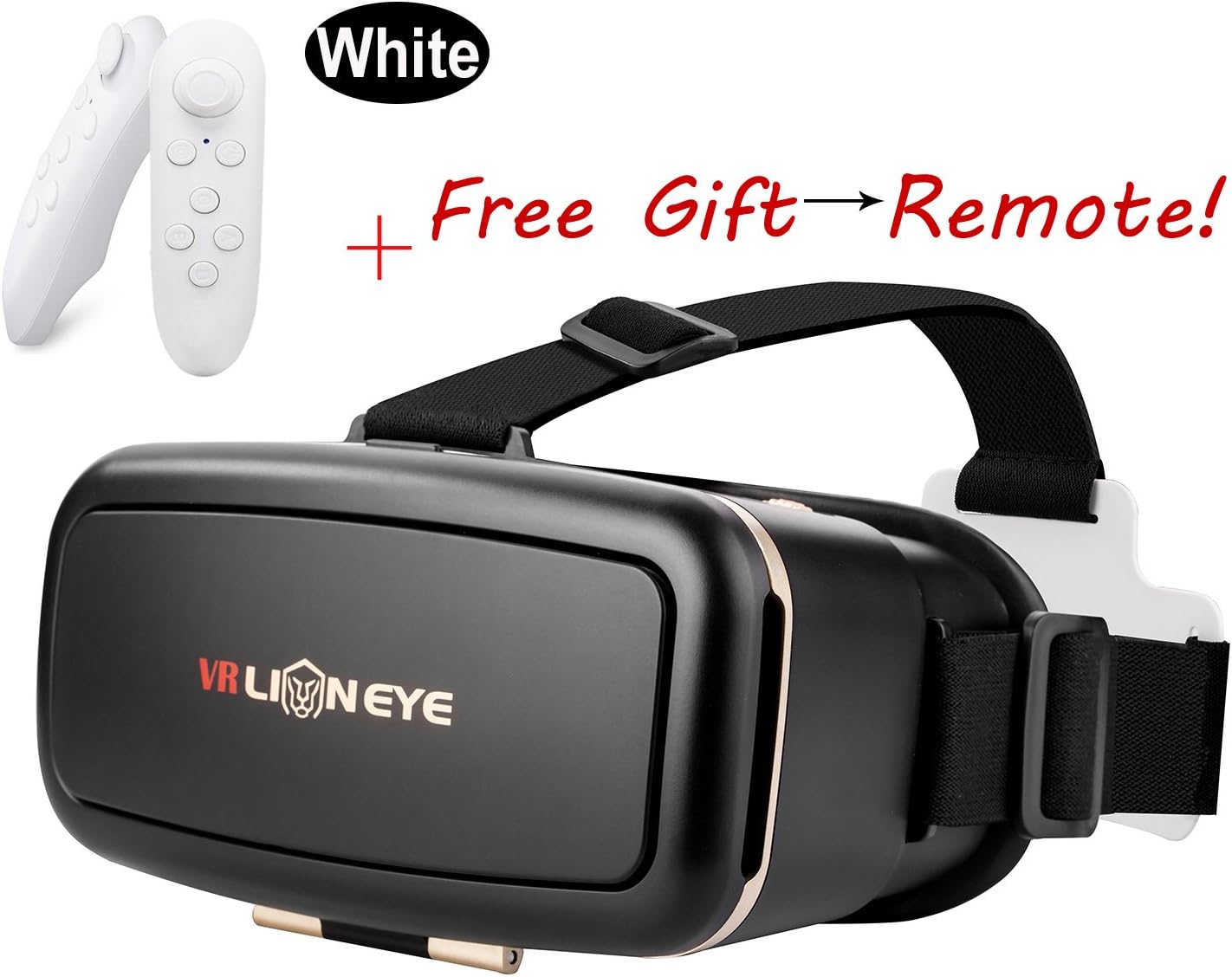 Caeze Lioneye 3D VR Virtual Reality Headset 3D Glasses for 3D Movies and Games(Focal and Pupil Distance Adjustable Headset for iPhone Samsung Moto LG Nexus HTC, and Other smartphoneWhite Remote)