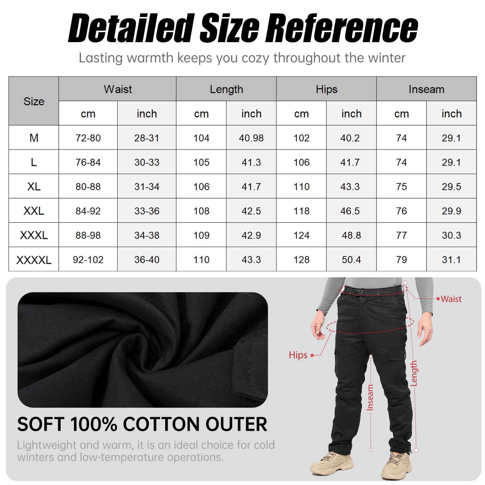 Pantalon Thermique Cargo Doublé de Polaire pour Hommes, Ceinture élastique Complète avec Passants de Ceinture Pantalon de Travail pour la Randonnée Camping en Plein air Hiver