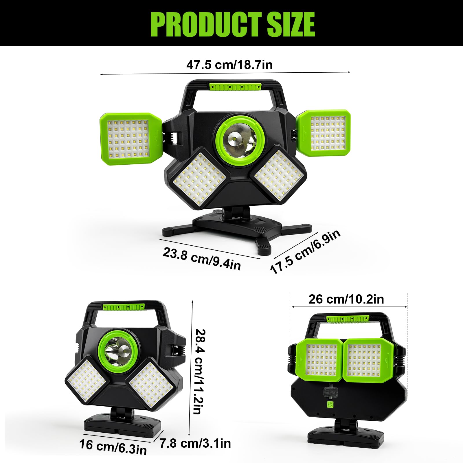 SYLSTAR Foco LED Recargable 55W, 5000LM Foco LED Bateria Magnético Plegable y Rotatorio 360°, 6 Modos de Luz y Powerbank Función para Taller, Reparación de Coches y Obra