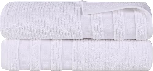 Superior Juego de toallas de baño de algodón, cero torsión, geométrico acanalado, toallas grandes absorbentes, suaves de lujo, de secado rápido,