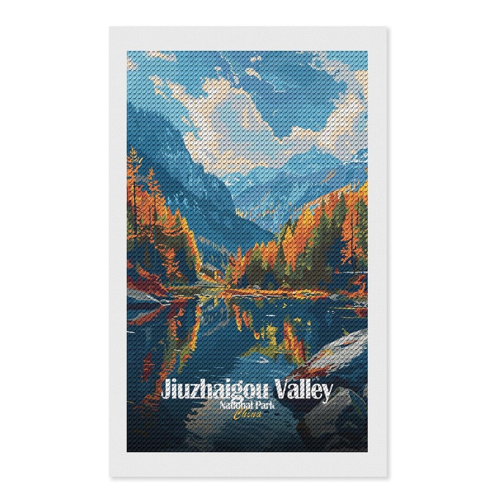 Junmoney Jiuzhaigou Valley National Park China Diamond Painting Set 12"x20", for Beginners, Modern Decor, Simple to Start, Gift Idea, Pleasing Wall Art Project