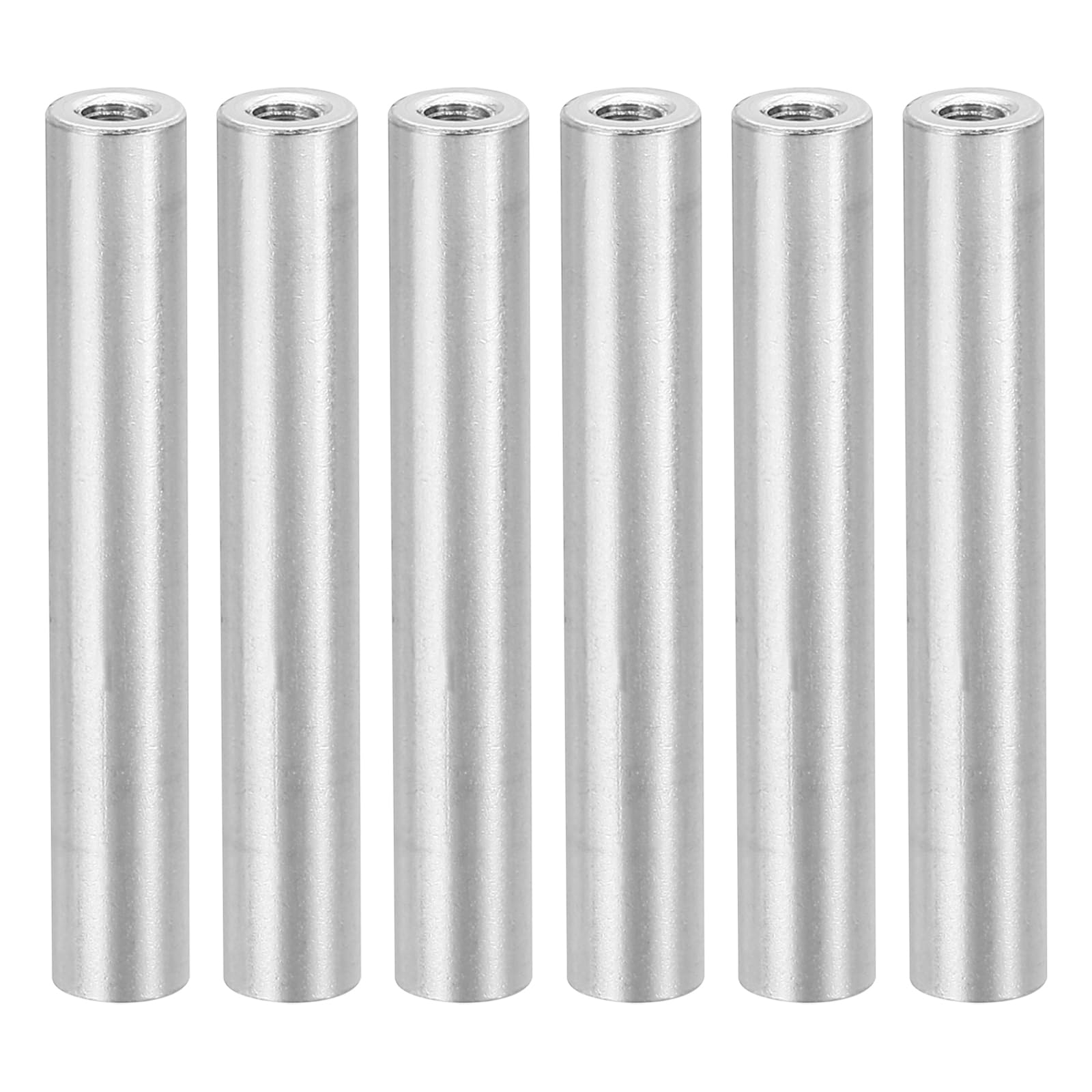 PATIKIL 6pcs M3 Metal Threaded Standoff Spacer Nuts, Round Aluminum Spacers Female Coupling Screws, 1/8" ID x 1/4" OD, Silver, (37mm L)