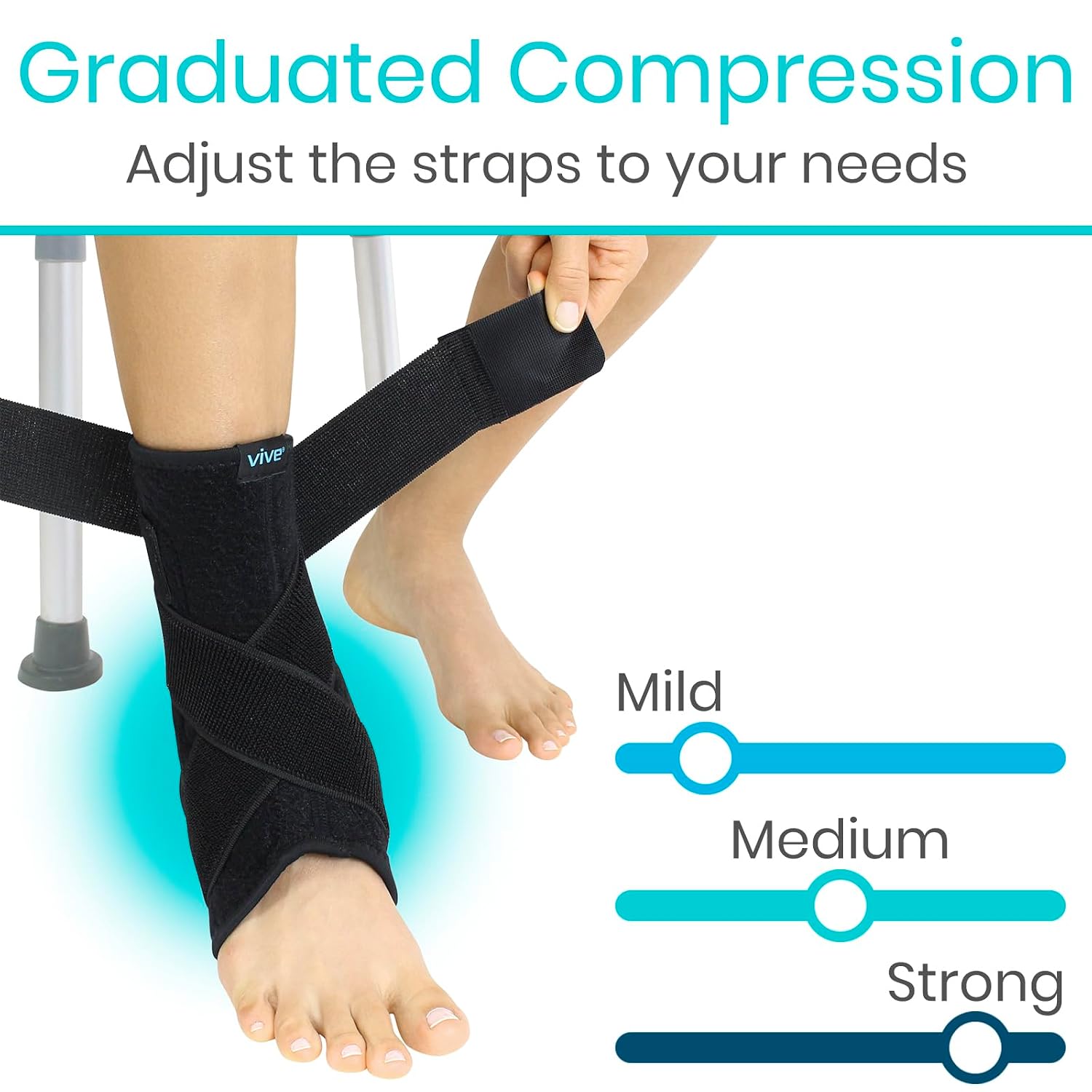 Vive Sprained Ankle Brace for Women, Men - Right or Left Compression Foot Immobilizer Support - Basketball, Volleyball Neoprene Stabilizer Wrap Protector - Tendonitis, Heel Spur, Running Feet Sprain