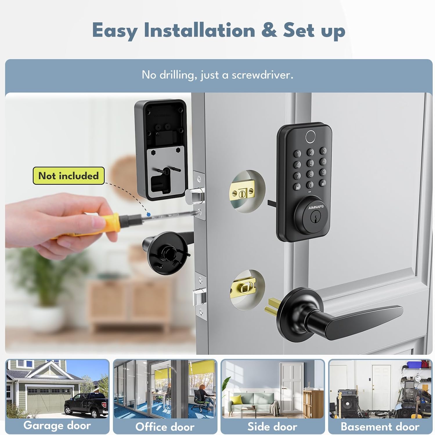 Fingerprint Keyless Entry Door Lock with Handle, Fingerprint Smart Knob for Front Door, Bedroom-Auto Door Lock Thumbprint Lock with Keypad - Easy Installation