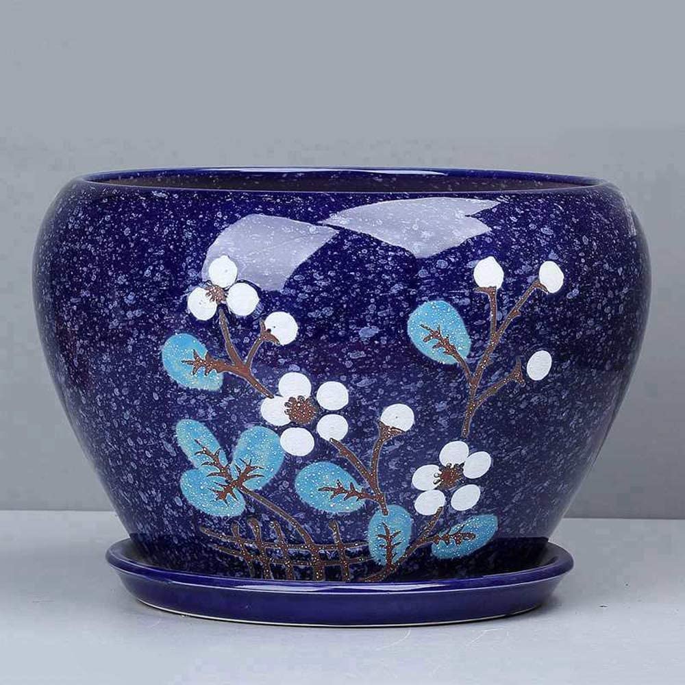 Europejska niebieska doniczka ceramiczna Bardzo duży salon Osobowość Zielona umywalka z otworem drenażowym Doniczki bonsai Dekoracyjny ogród Stojak na kaktusy Ceramiczny,19cm