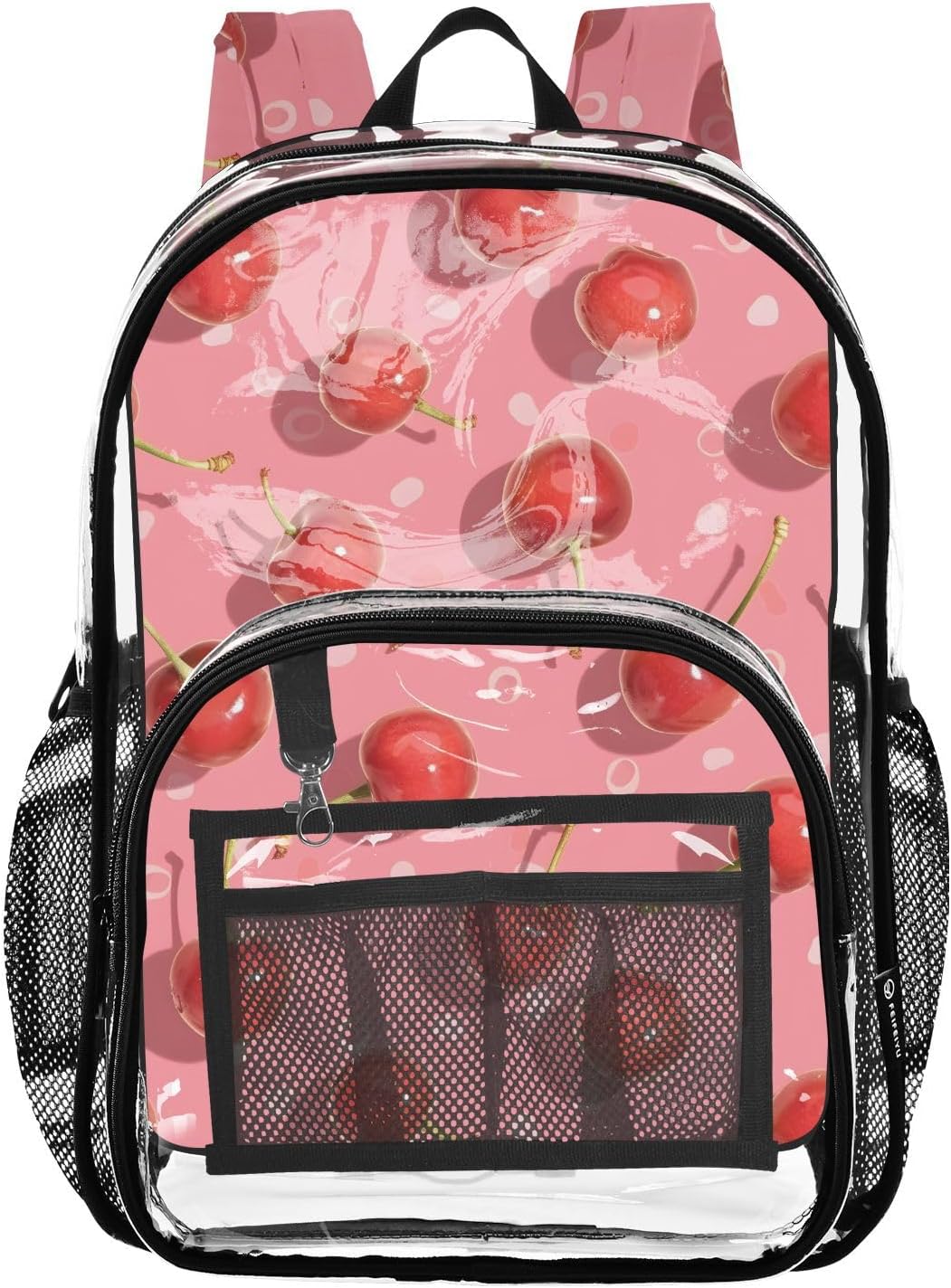 Fresh Cherry Polka Dot Clear Backpack Heavy Duty See Through Transparent PVC BookBag for Kids Boy Girl Adult School Work