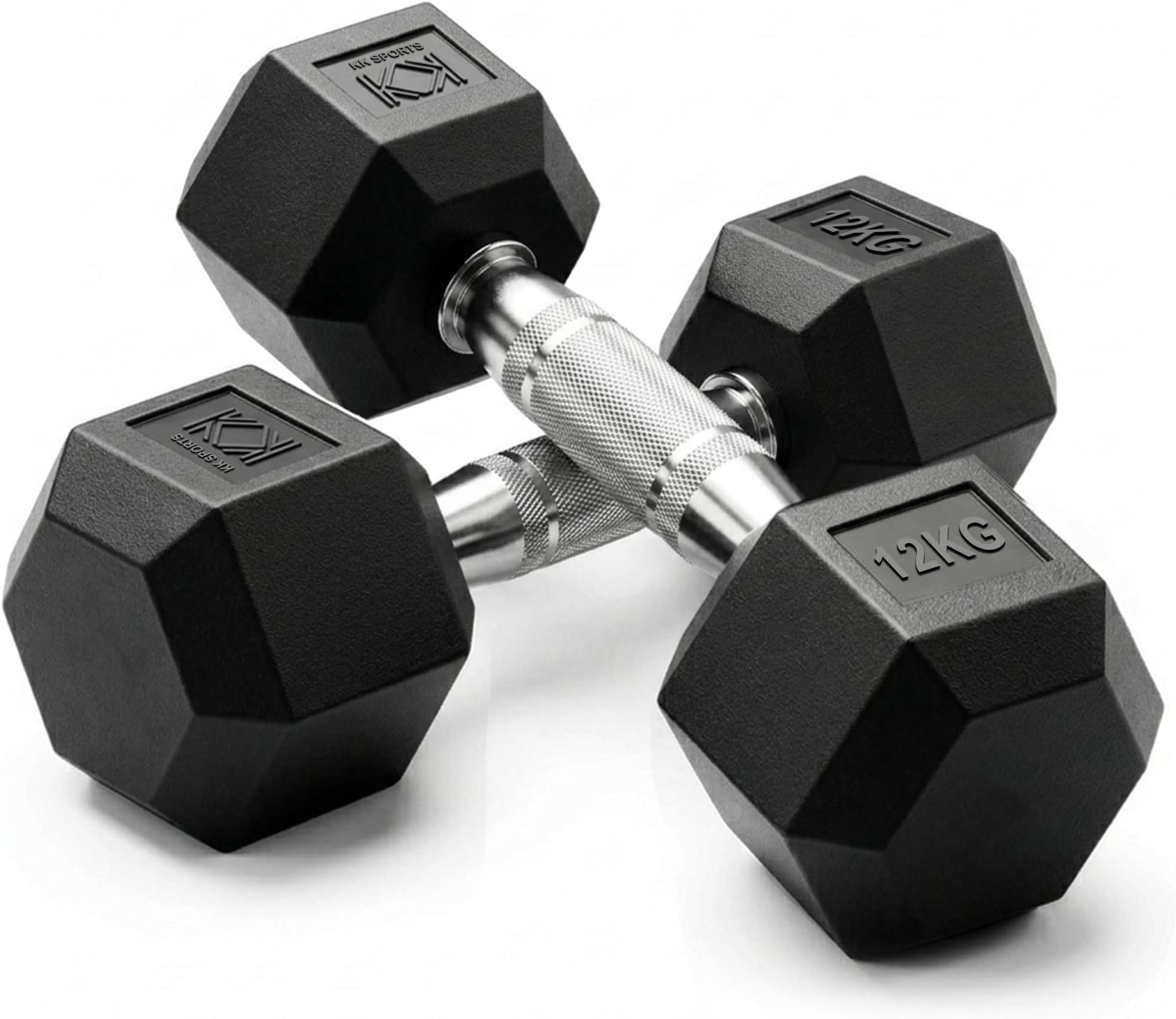 KK Hex Dumbbell Set - Dumbbell Weights For Weight Training - Hex Dumbbells Set With Rubber-Coated Heads, Stainless-Steel Core & Knurled Chrome Handle