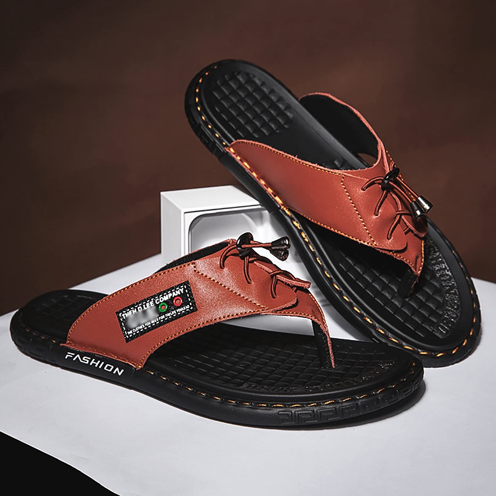 G&F Uomo Infradito Pelle Sandali Morbido Punta Clip Pantofole Estate Spiaggia Piscina All'aperto Interno