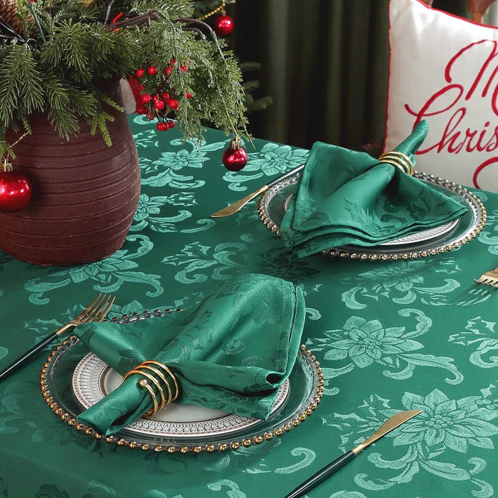 MATIRUG Christmas Cloth Napkins [4 Pack, 20x20 Inch] Polyester Washable and Reusable Table Dinner Napkins for Hotel, Lunch, Restaurant, Weddings, Event and Parties,Green