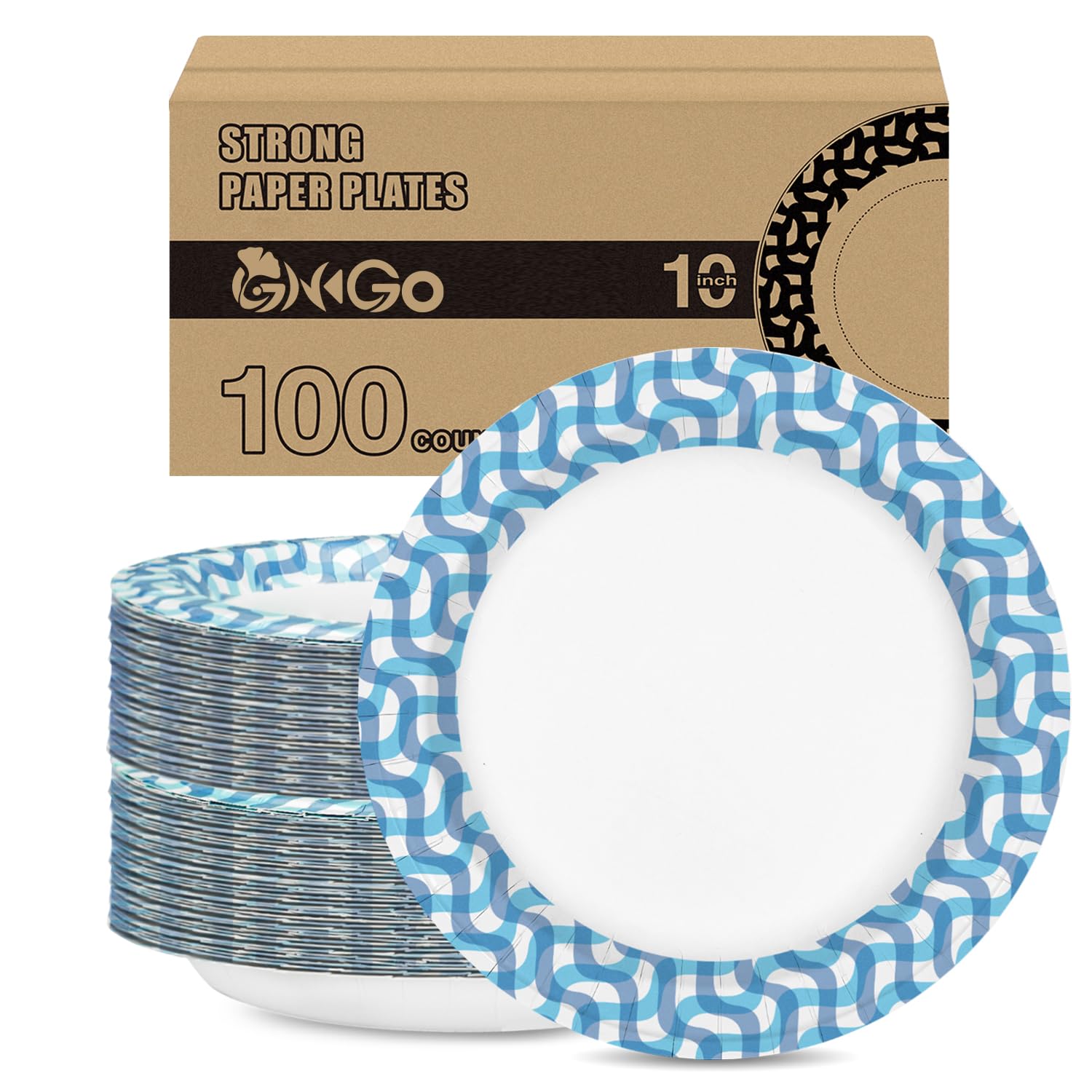 Ginkgo 100 platos de papel desechables de 10 pulgadas | Platos grandes gruesos y resistentes a granel para vacaciones, fiestas, picnic y uso diario