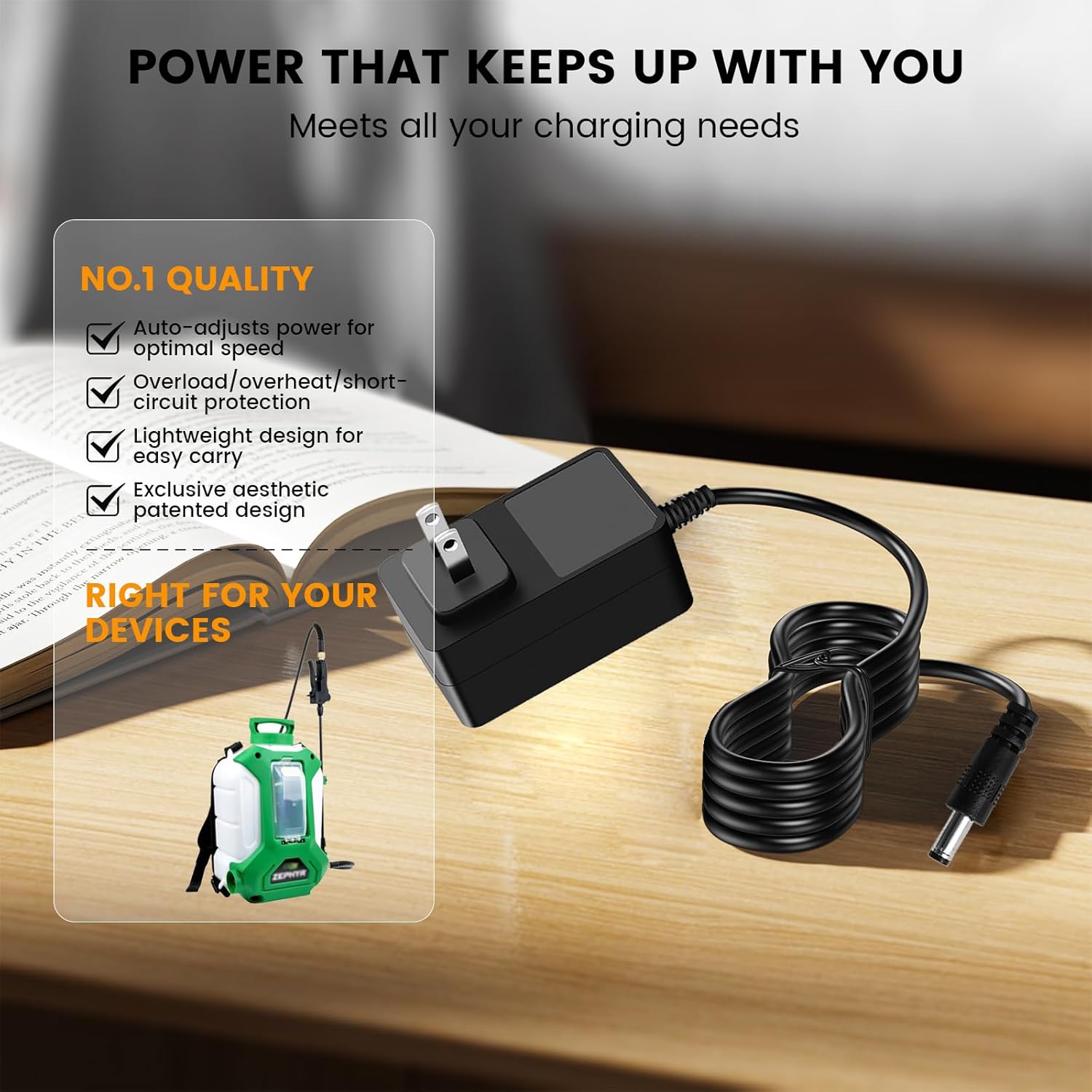 Backpack Sprayer 21V Battery Charger Compatible with FlowZone Zephyr Flow - for 18V LI-ION & 2.6Ah Lithium-Ion Battery Powered - Replacement Power Supply Adapter Cord with Indicator Light