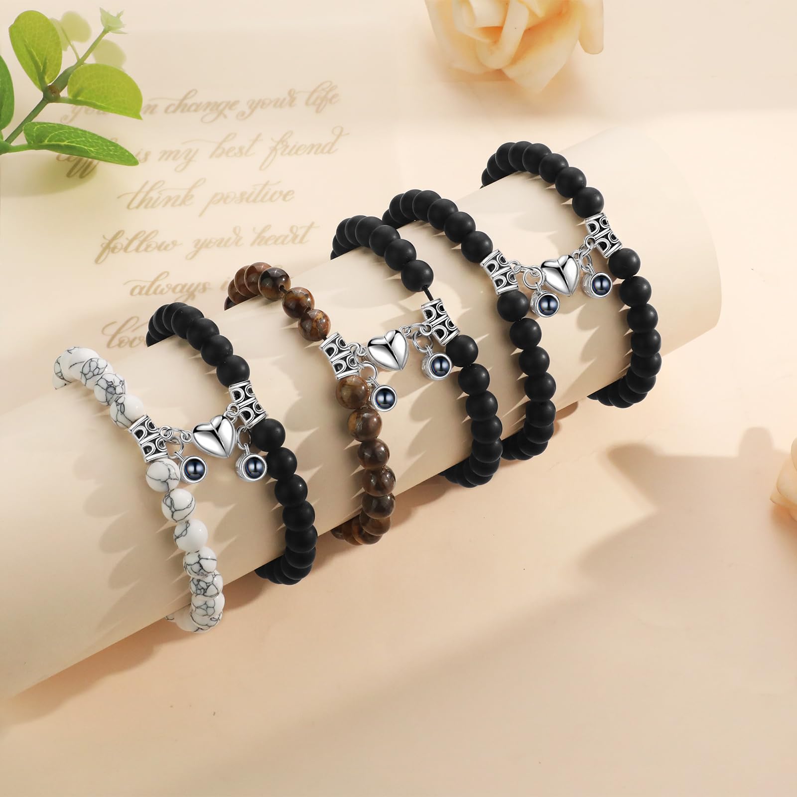 Set Di Bracciali Per Coppie 2 Pezzi Bracciale Con Proiezione Foto Personalizzata Con Ciondolo Magnetico Cuore, Regalo Di Natale E San Valentino Per Fidanzato Fidanzata