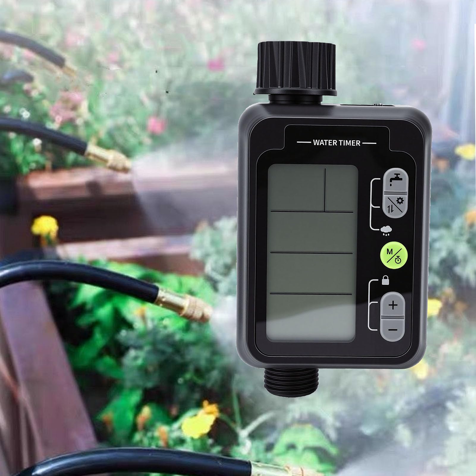 Fockety Bewässerungsuhr für Gartenschlauch, 1 Ausgang, Programmierbarer Sprinkler-Timer mit Regenverzögerung, Manueller Moduss und Automatischer Bewässerungssteuerung für Garten (englische Version)