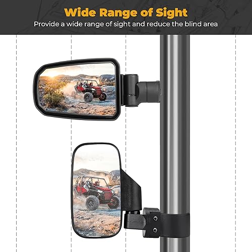 Miniatura 6 de KEMIMOTO Espejos laterales UTV, superficie ajustable, plegables, de aluminio, con abrazadera especial, espejos de visión lateral compatibles con