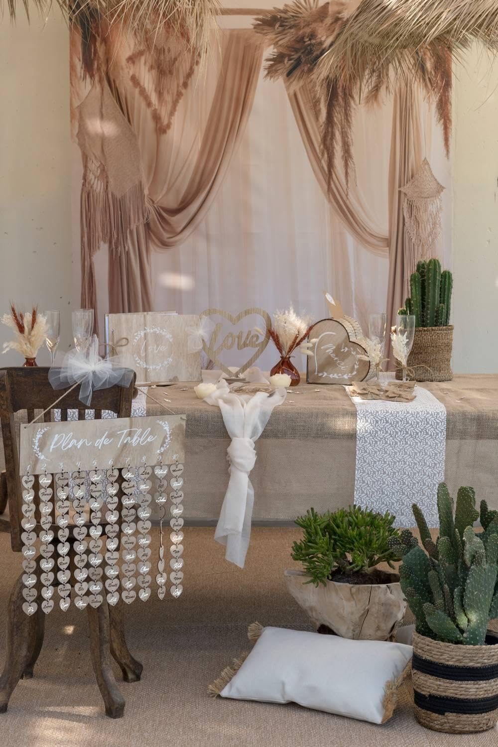 Santex 8842-26, Plan de Table Mariage Naturel en Bois et Corde 45x48cm