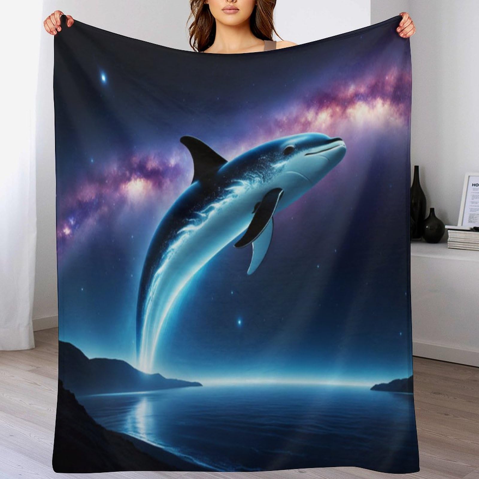 Manta de franela con diseño de ballena polar suave para sofá y cama de 100x130 cm