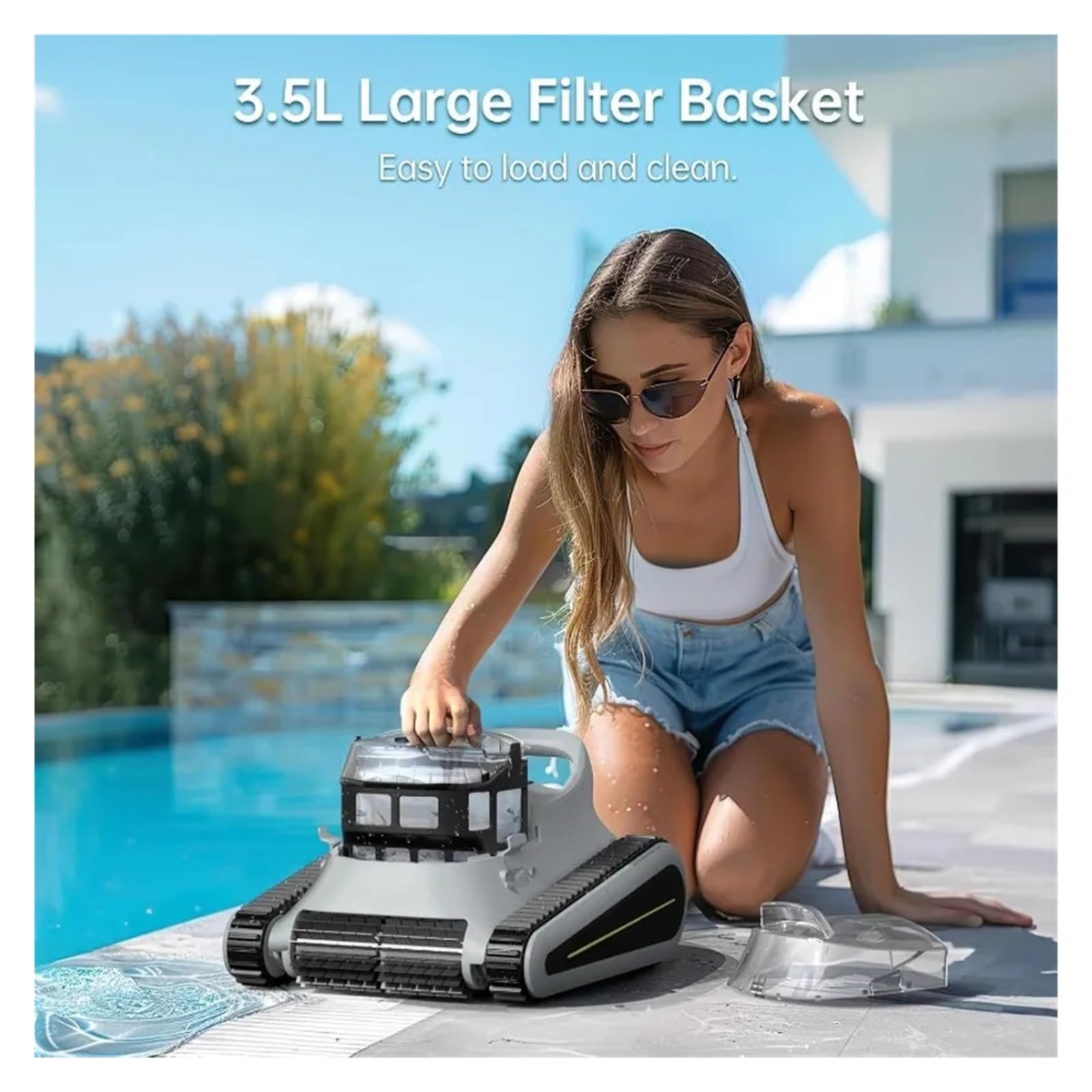 Robot nettoyeur de piscine sans fil – Aspirateur de piscine 180 W Moteur sans balais, aspiration 45 000 Pa, escalade murale, navigation sonar