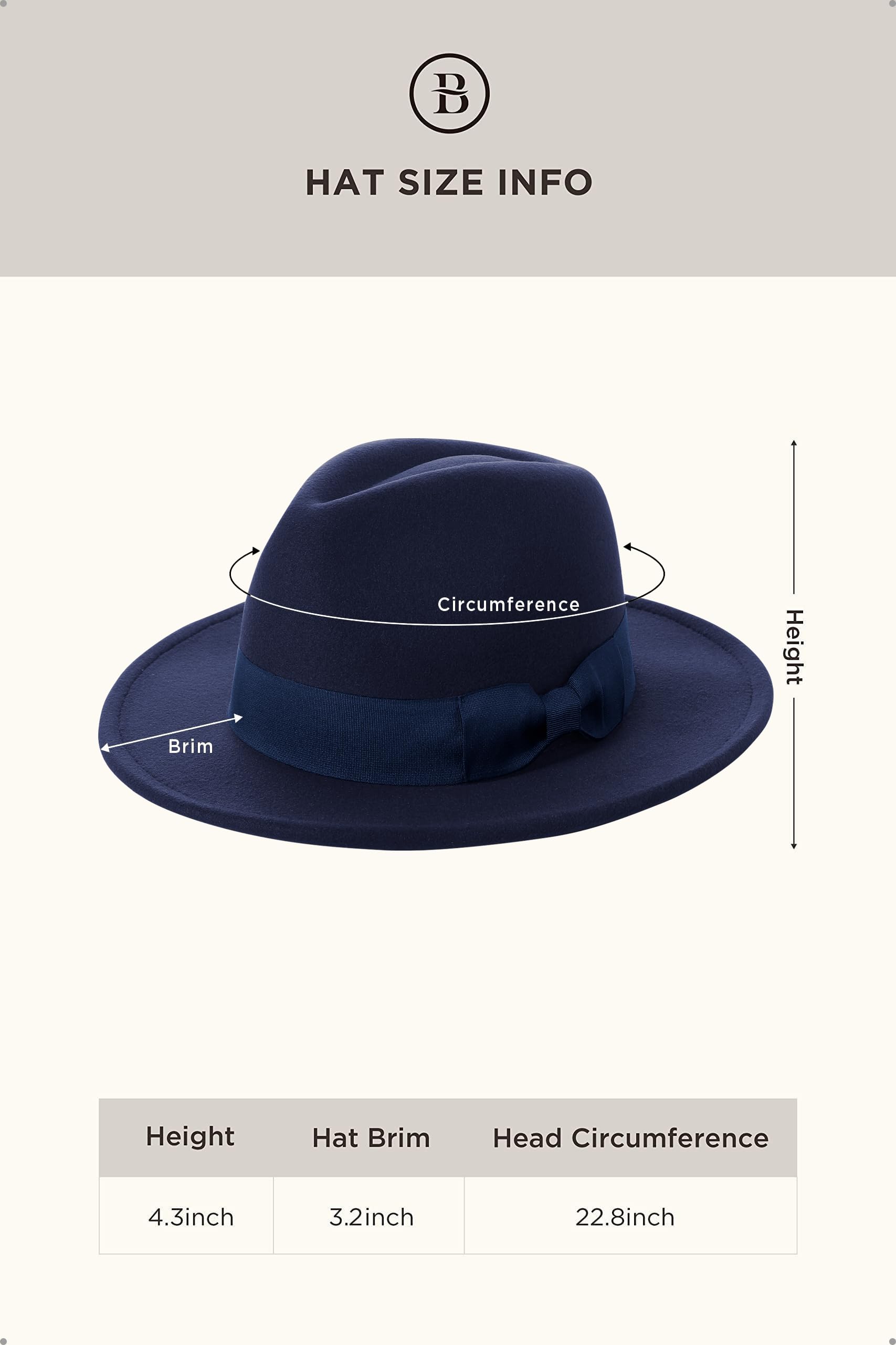 BABEYOND - Cappello Fedora anni '20 per uomo Gatsby a tesa larga, in feltro, stile Panama con fascia per donne e uomini