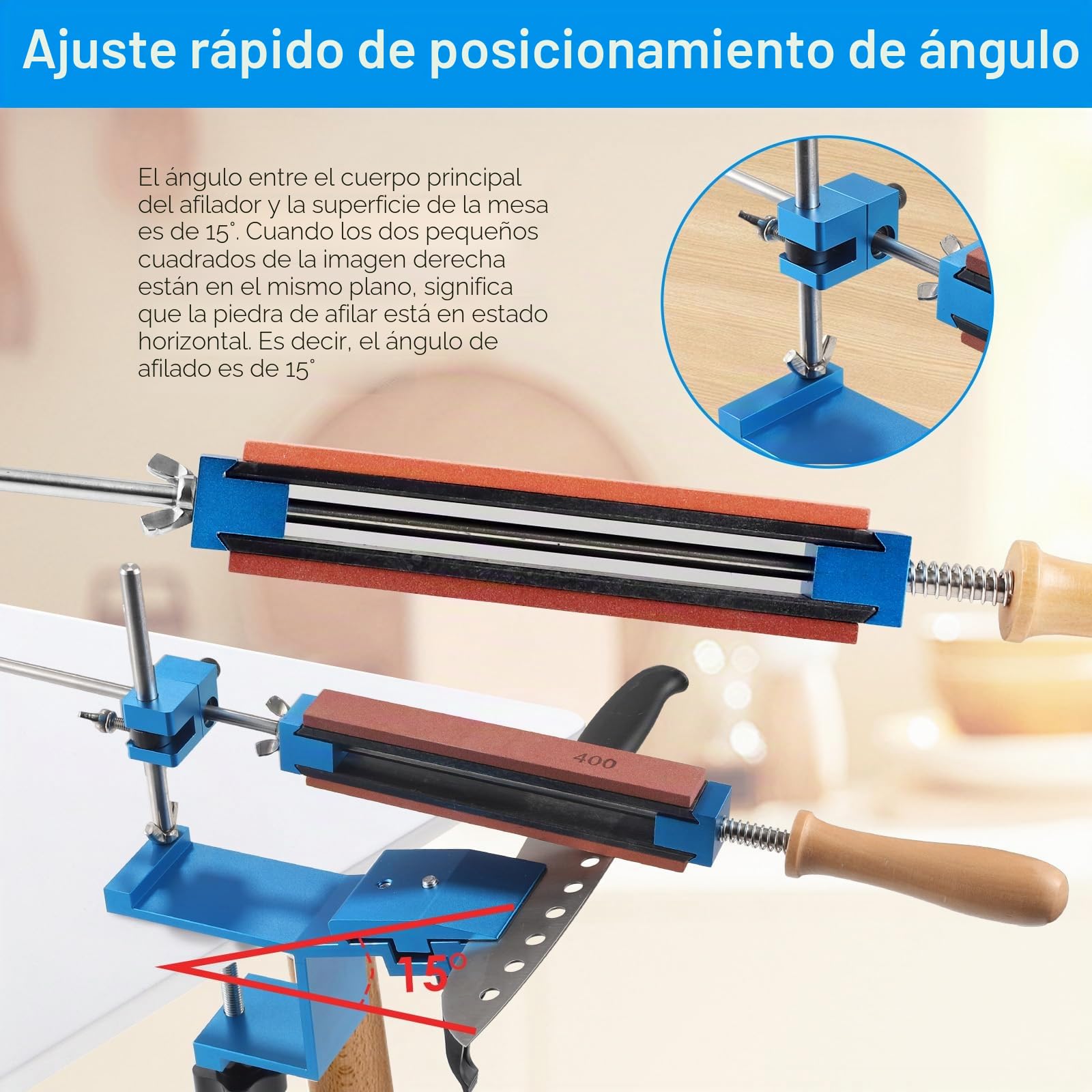 Afilador de cuchillos manual profesional, sistema de afilado de ángulo fijo, con 4 piedras de afilar + 4 diamantes, fijación abrasiva para herramientas de pulido y pulido finas