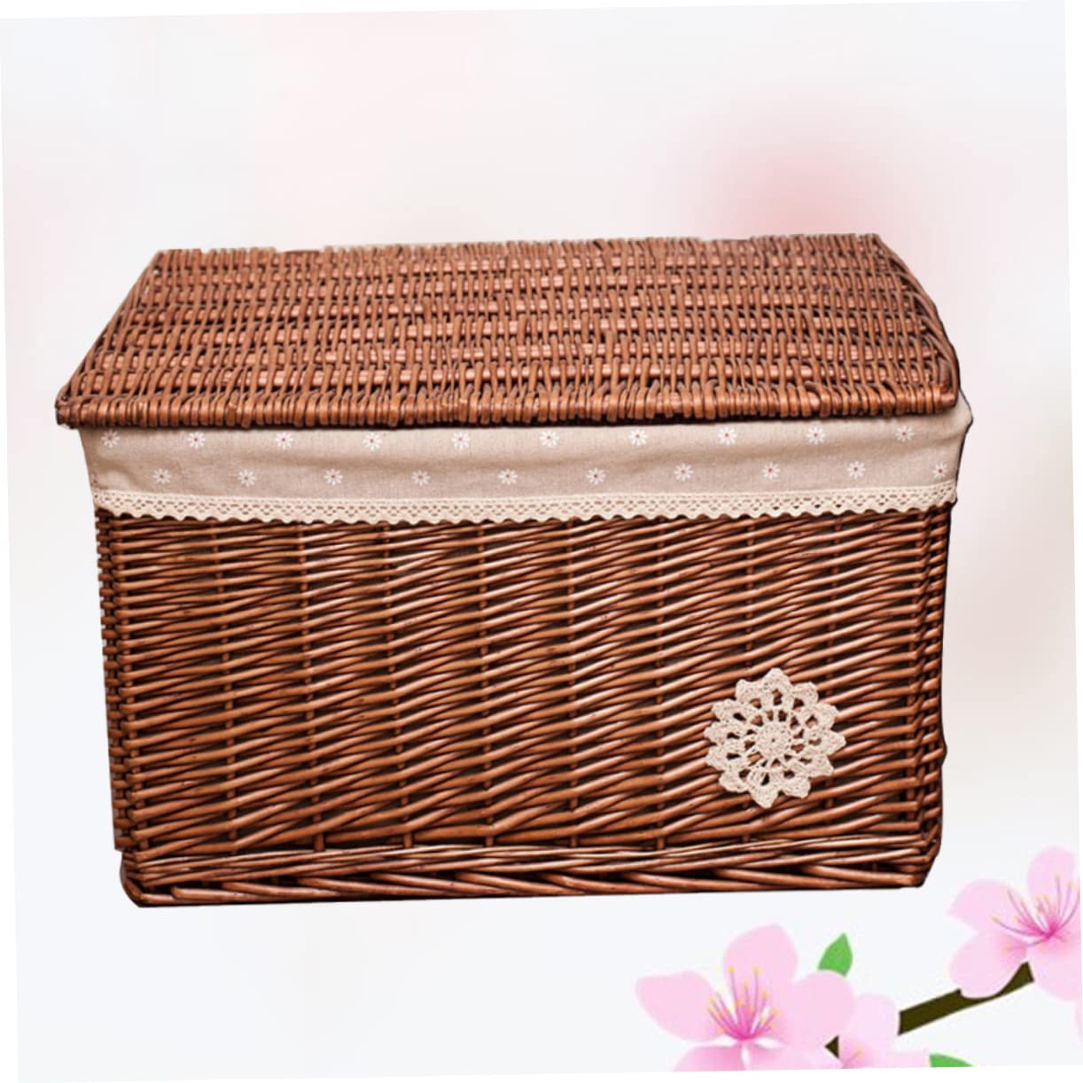 Scatola Portaoggetti in Vimini con Coperchio, Cestino Intrecciato | Cestino in Rattan con Coperchio, Soluzione Multiuso per Riordino, per Camera da Letto e Scrivania