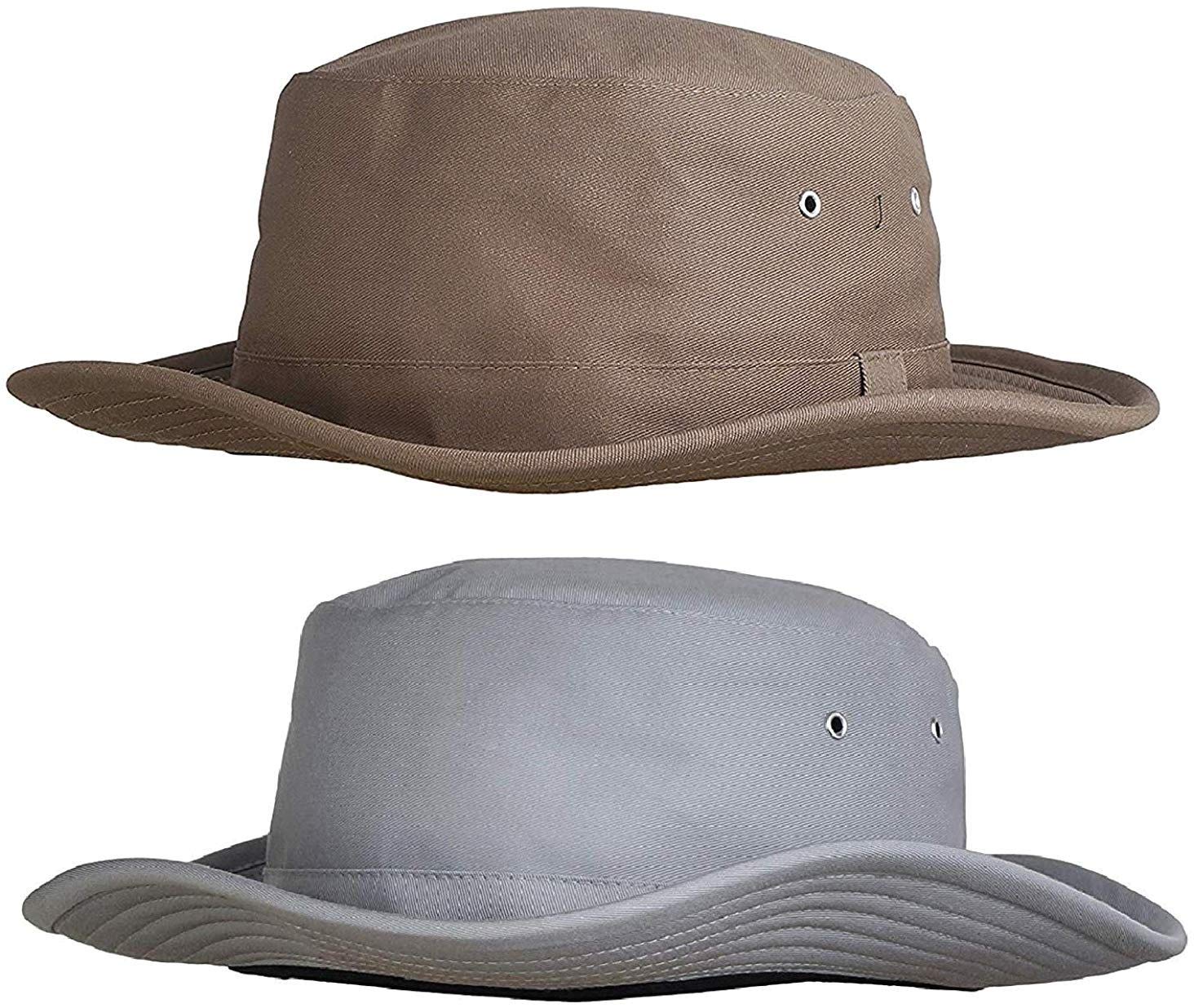Men's Cotton Cricket Umpire Hat (Beige & Light Grey_Free Size) (Pack of 2)