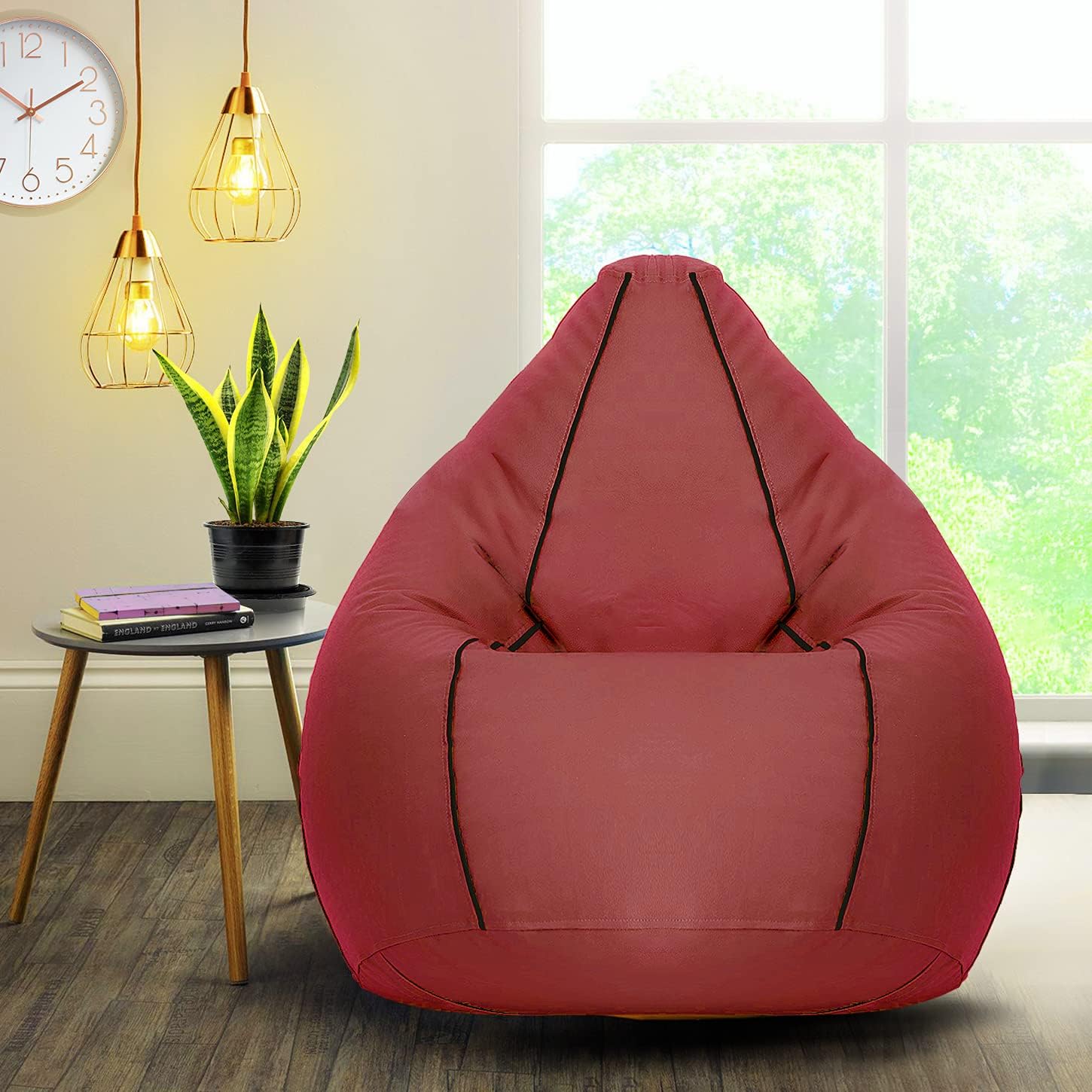 Devogue Leather Bean Bag Cover Without Beans (Tan and Black - XL), X-Large