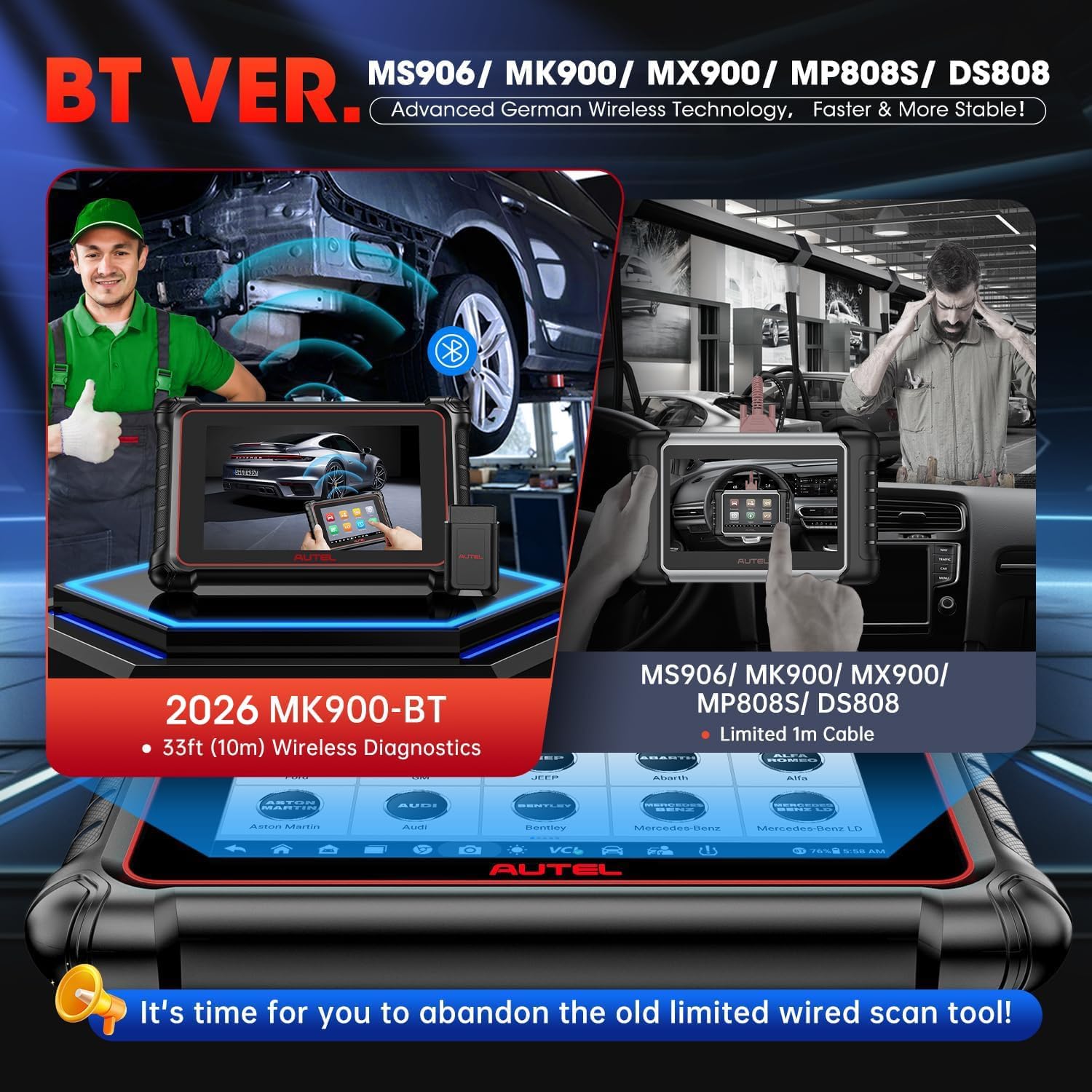 Autel MaxiCOM MK900BT Diagnosis Coche Multimarca, 2026 MK900 BT Igual Que MK900 MK808S MK808BT Pro, Maquina Diagnosis Coche como MP900BT MX900, 3K+ Prueba Activa, 40+ Servicio, Can FD DOIP, Todo SIS