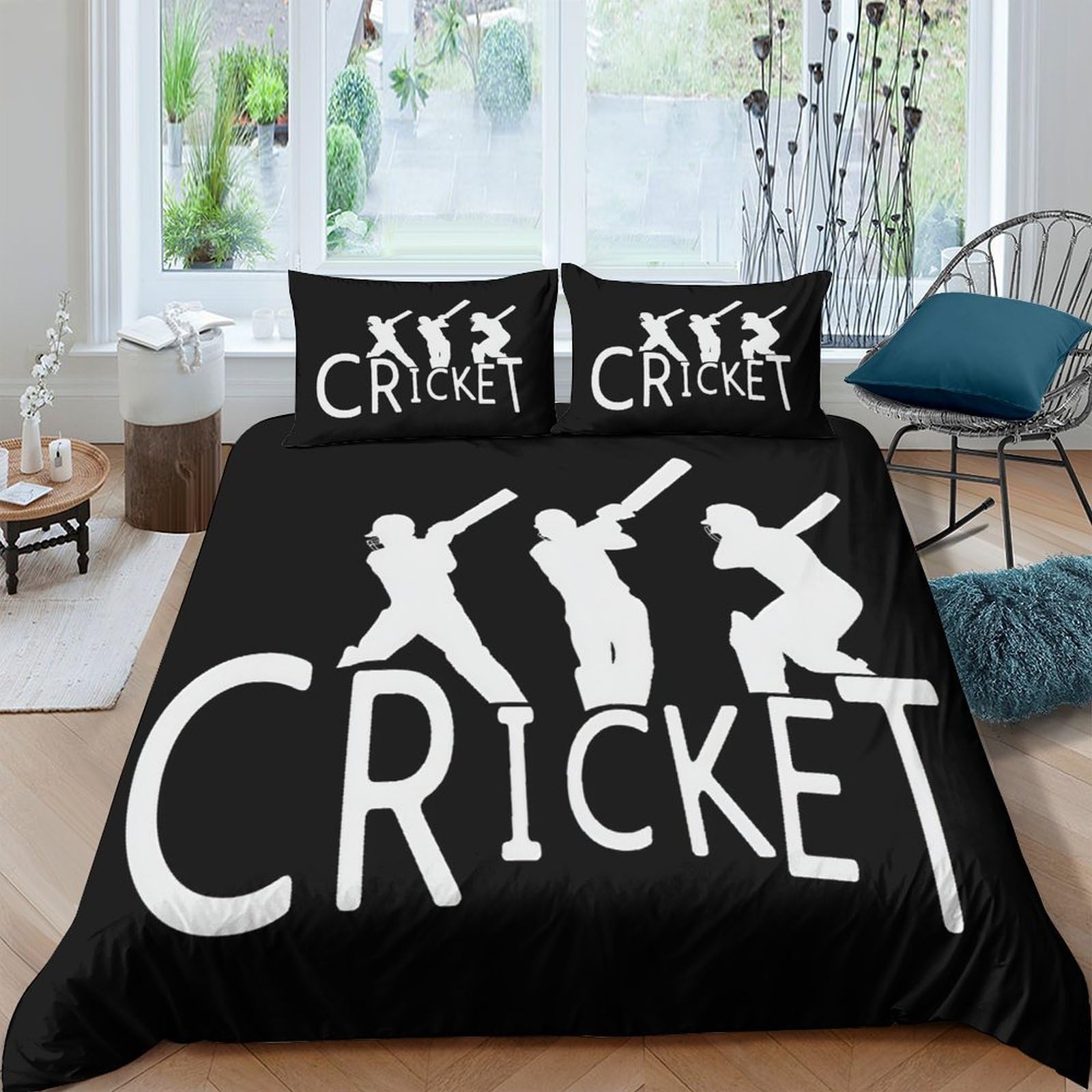 Ctjqhvkz Style-3 3D Printed Cricket Silhouette Fitted Sheet Microfiber Soft Black Bed Cover For Bedroom Dorm Mattress Protection Decor Single（135X200cm）