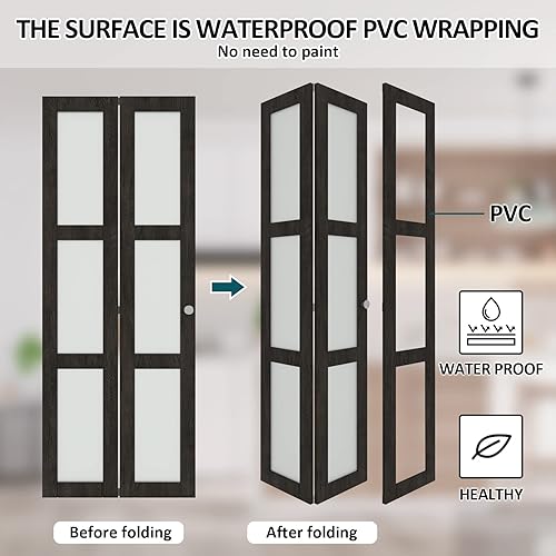 Miniatura 5 de BARNER HOME Puertas plegables, para puertas de 60 x 80 pulgadas (puertas dobles de 30 x 80 pulgadas), panel de vidrio esmerilado templado de 3