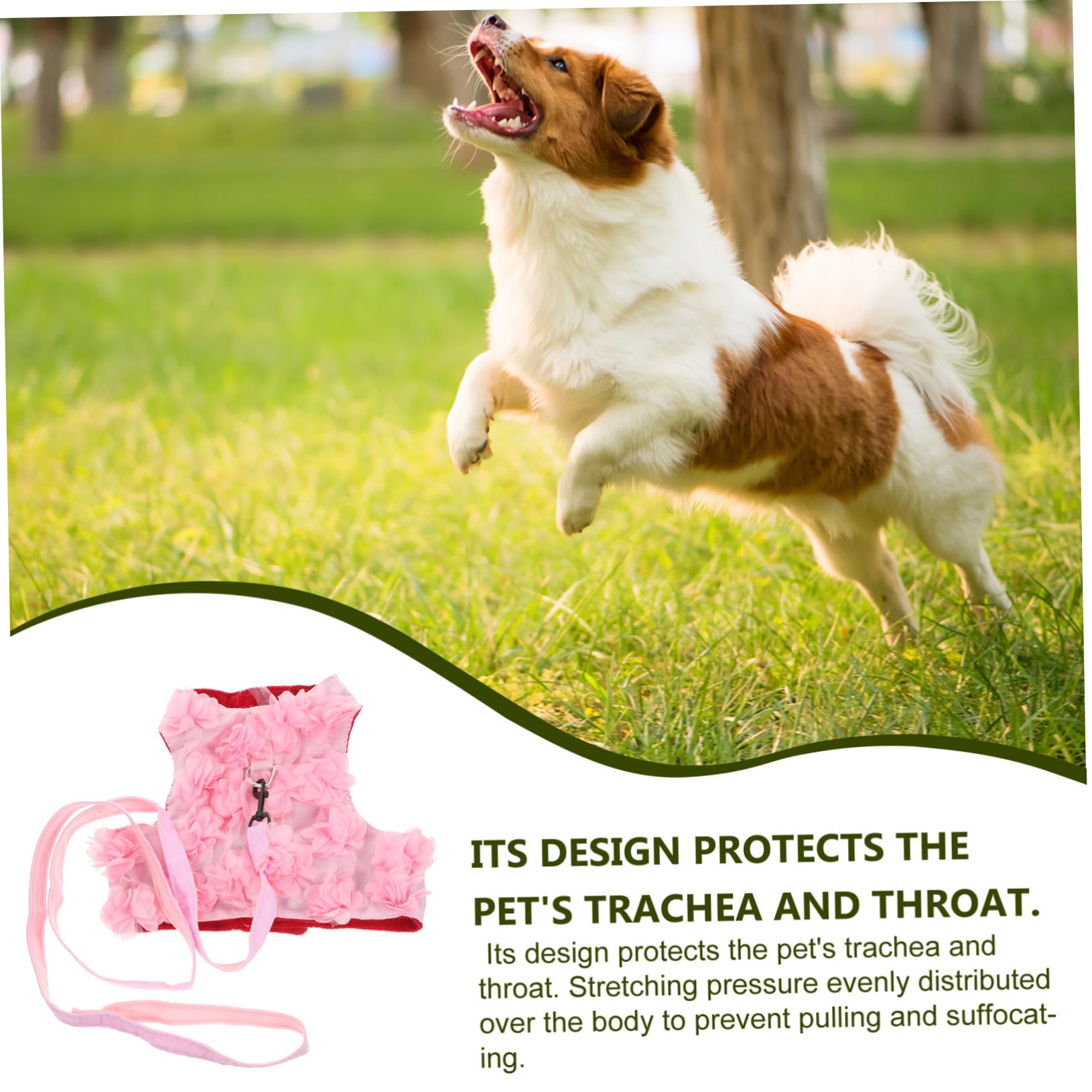 BESPORTBLE 3stücke Verstellbares Blumendesign Hundegeschirr Mit Leine Atmungsaktives Brustgeschirr Für Kleine Und Mittelgroße Hunde XL Für Frühling Und Sommer Pet Traction Rope