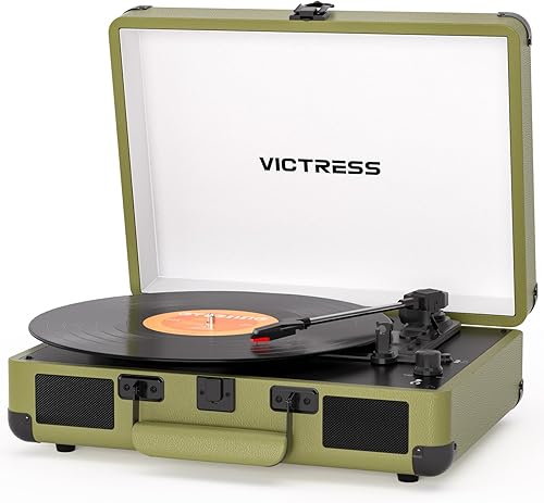 Suitcase - Tocadiscos Bluetooth, reproductor de discos de vinilo portátil con altavoces estéreo integrados, tocadiscos retro de 3 velocidades,
