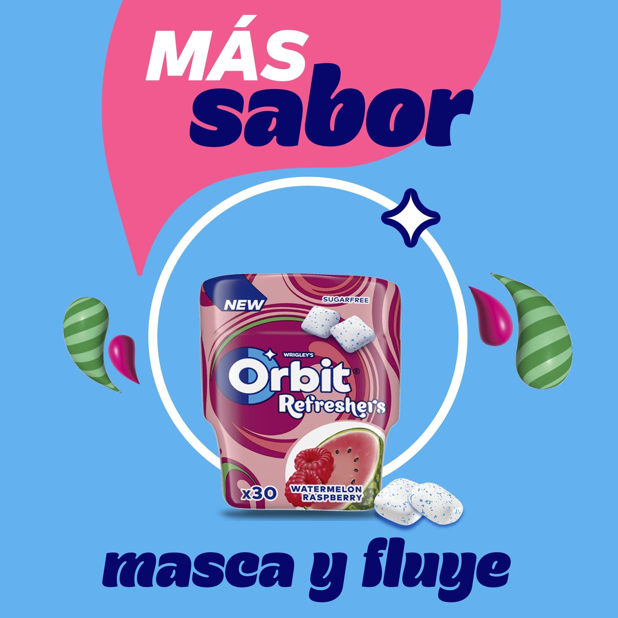 Orbit Refreshers Bote de chicles sin azúcar sabor sandía y frambuesa, 6 cajas de 30 unidades
