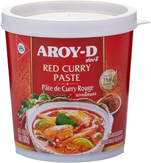 Aroy-D Red Curry Paste 14oz - Authentic Thai Red Curry Flavor, Cholesterol-Free, Product of Thailand