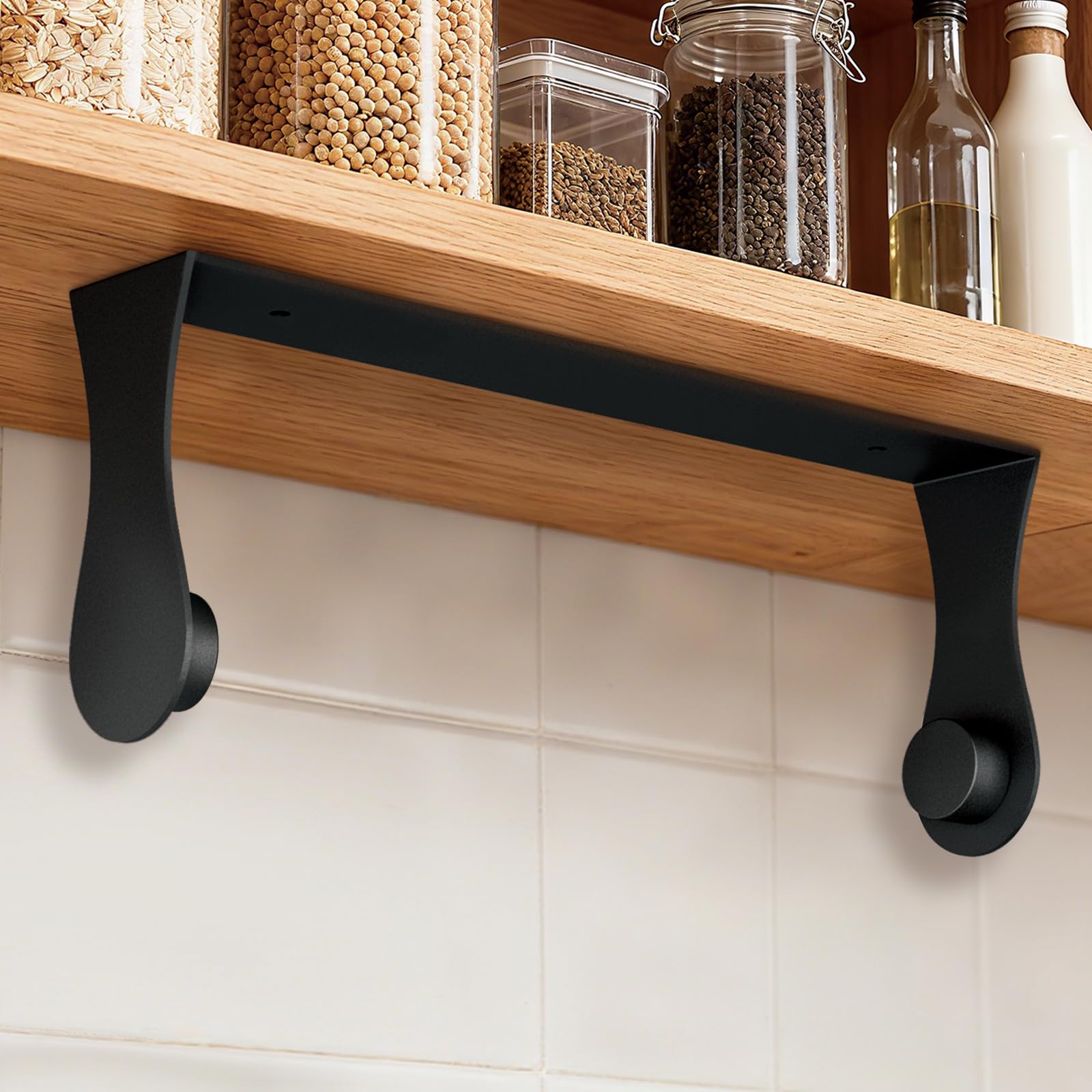 Paper Towel Holder Under Cabinet, Wall Mount, Black, Adhesive or Screw