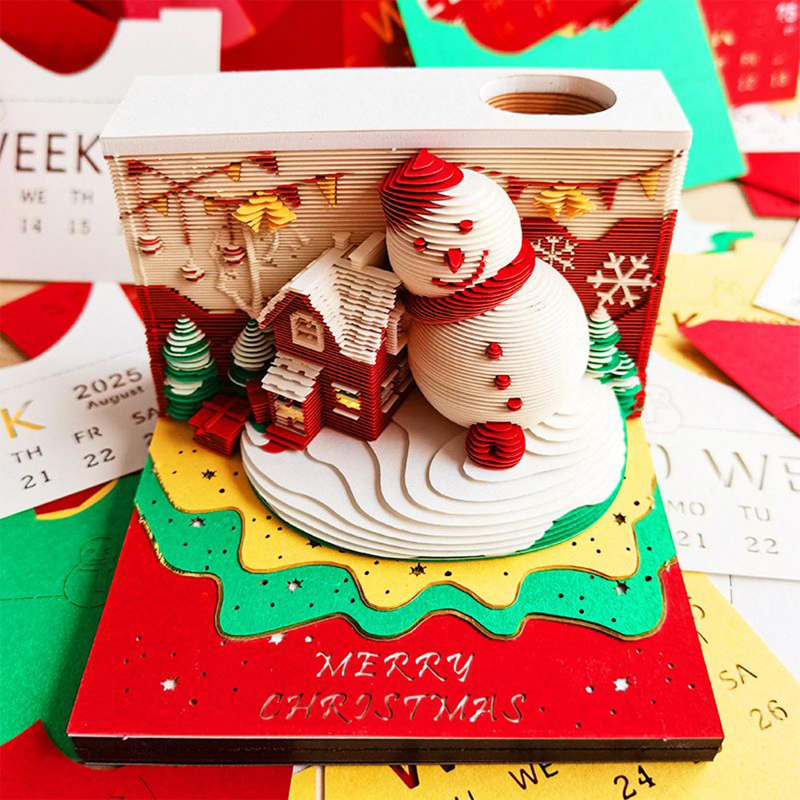 Calendario Da Scrivania 3D Calendario Avvento con Scultura di Carta Babbo | Scultura da Scrivania per Bambini Adulti Studenti Decorazione per Casa Ufficio Festività e Studio Scrittura