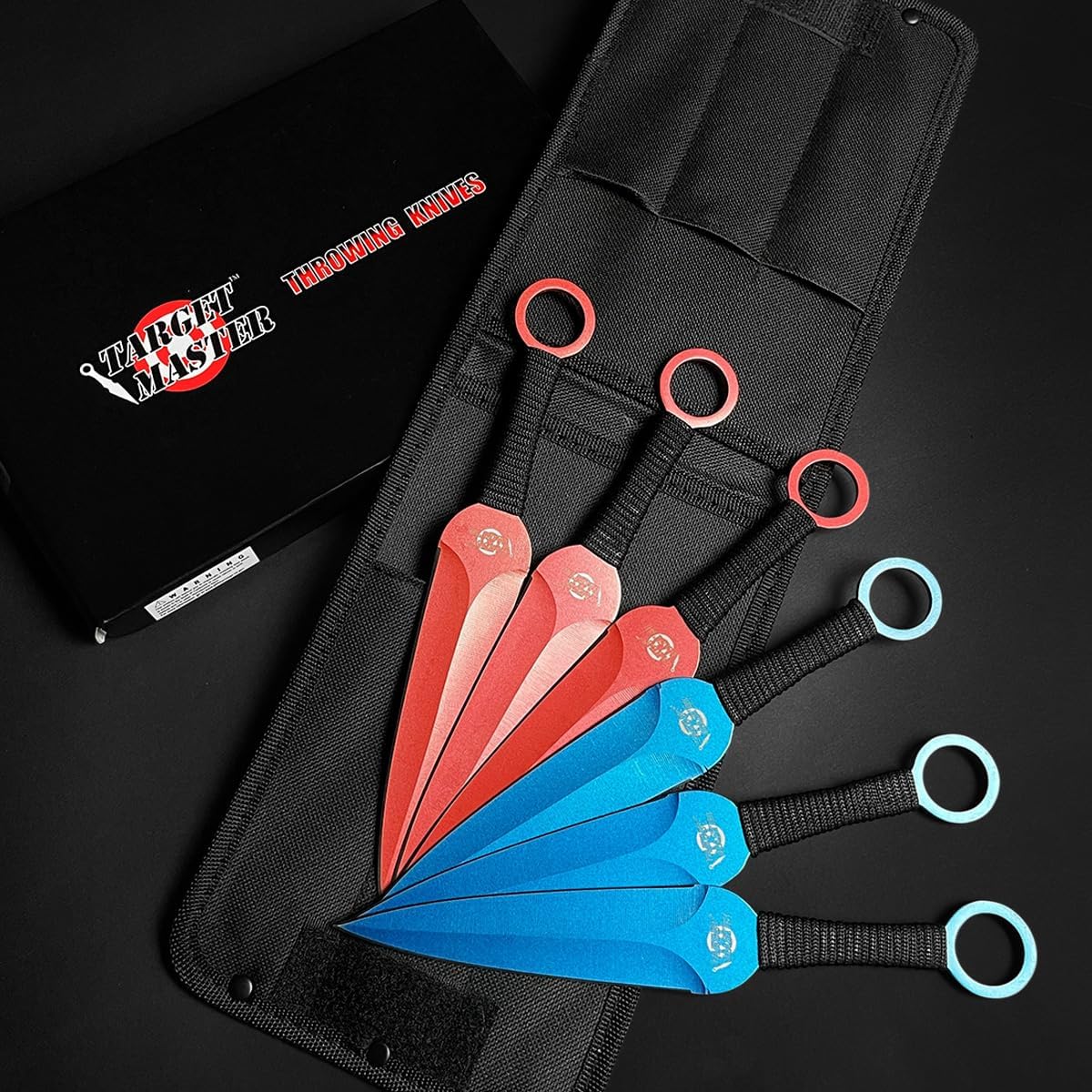 9 Inch 6 Piece Black Stainless Steel Blade Set with Green Cord Wrapped Handles and Nylon Sheath for Display Collection and Gifting