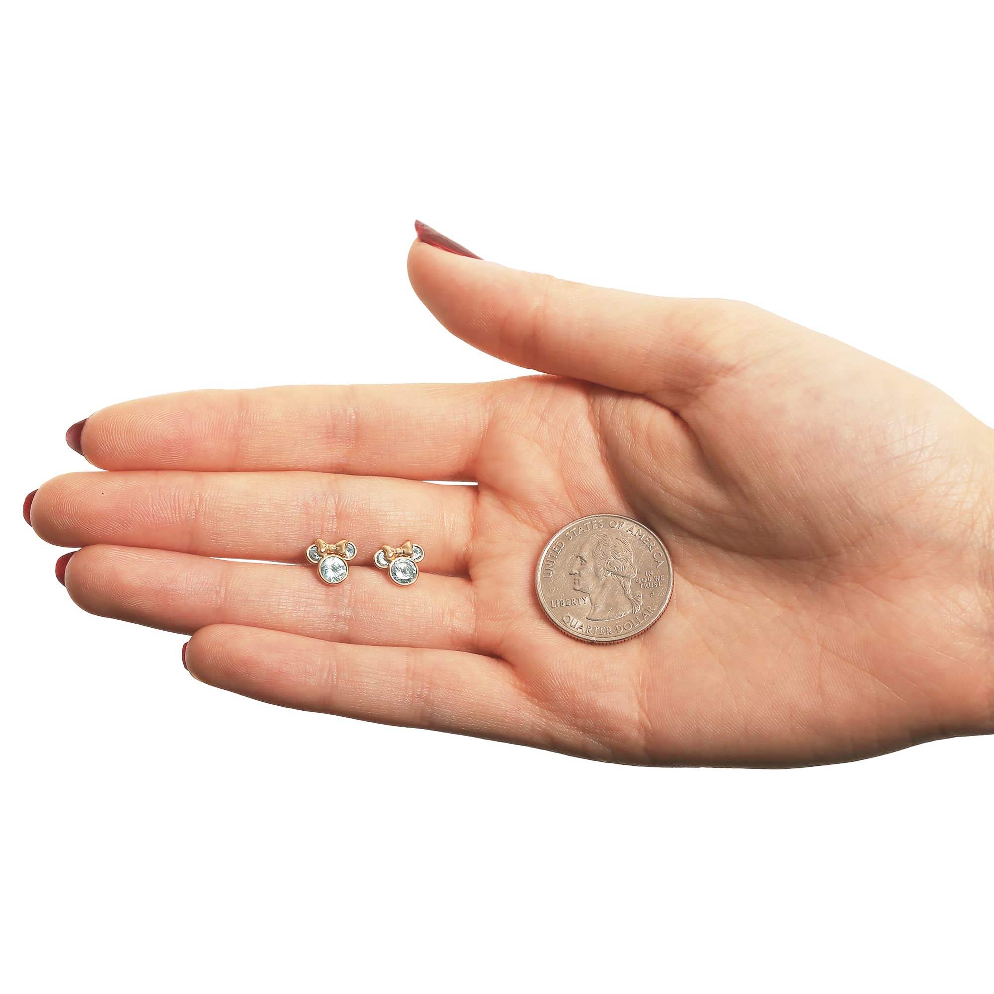 Disney Minnie Mouse Ohrringe mit 10 karät Gelbgold für Mädchen, verziert mit Zirkonia Geburtsstein