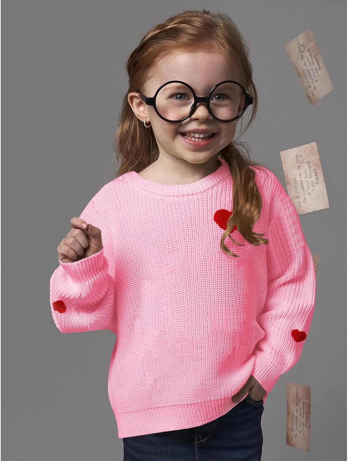 Toddler Baby Girl Valentines Day Outfit Love Heart Embroidery Kint Sweater Crewneck Long Sleeve Cute Winter Clothes - Image 2