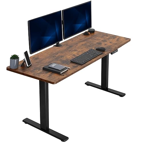 VIVO Electric 60 x 24 in Rustic Standing Desk, Memory Height Adjustment, 1B Series, One-Piece Vintage Brown Top, Black Frame, DESK-KIT-1B6N - 60 x 24-inch - Vintage Brown Top / Black Frame