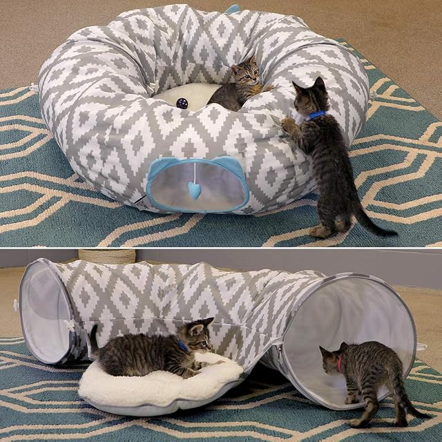 Foto 3 de 7 de Kitty City Cama Grande Tipo túnel para Gatos, Cama desplegable, Juguetes para Gatos, Color Blanco
