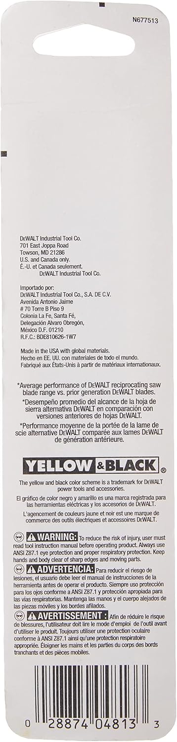 DEWALT Reciprocating Saw Blades, Straight Back, Bi-Metal, 6-Inch 24 TPI, 5-Pack (DW4813)