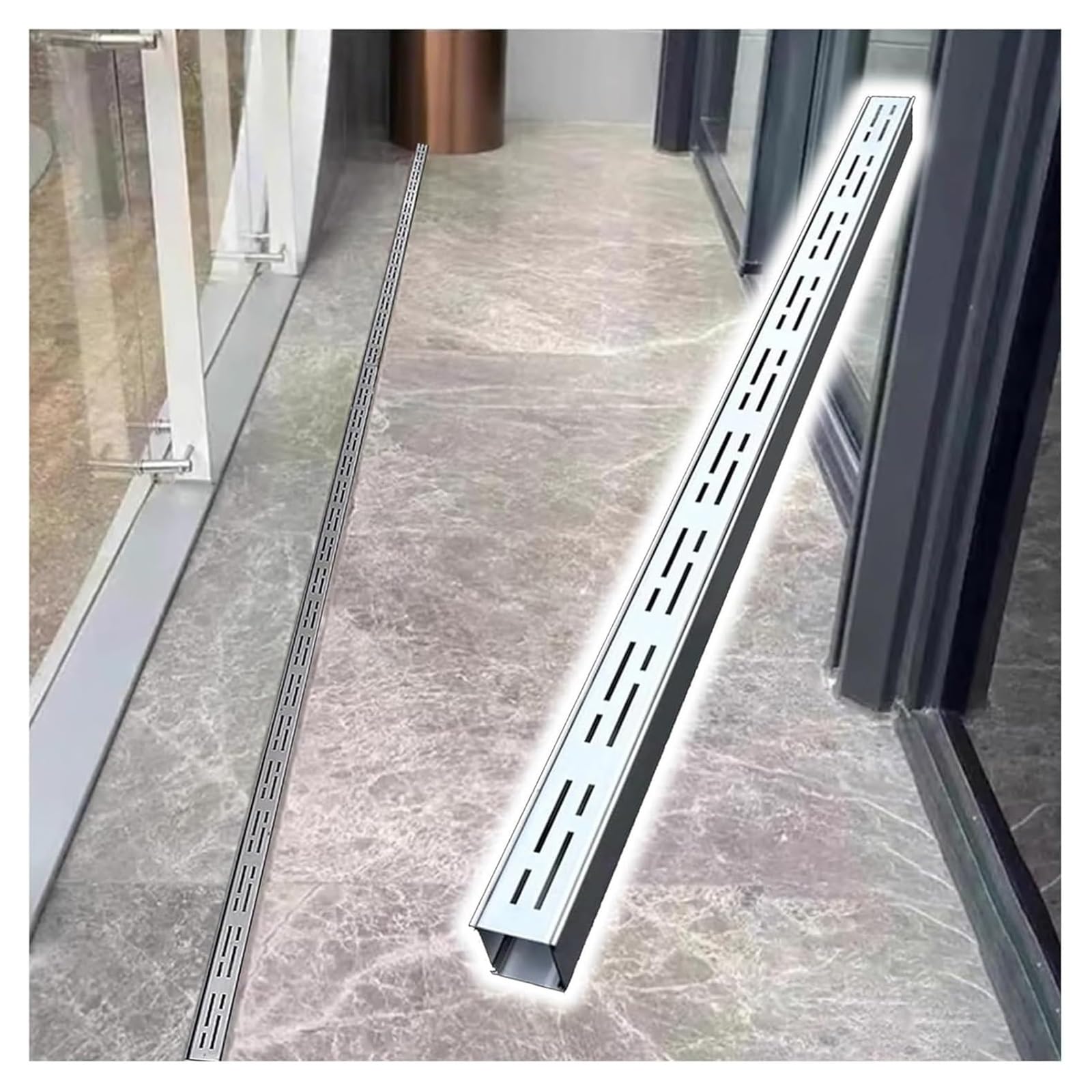 GLDYTVF Stainless Steel Drainage Kit Outdoor Trench Drain System Shallow Grate Diverter for Patios Gardens Sidewalks & Gutters (H5xW10cm / H1.97xW3.94in)