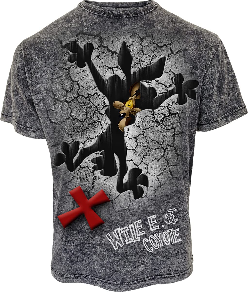 Spiral Men's Black Looney Tunes - Coyote - Missed The Spot - Acid Wash T-Shirt - 4XL